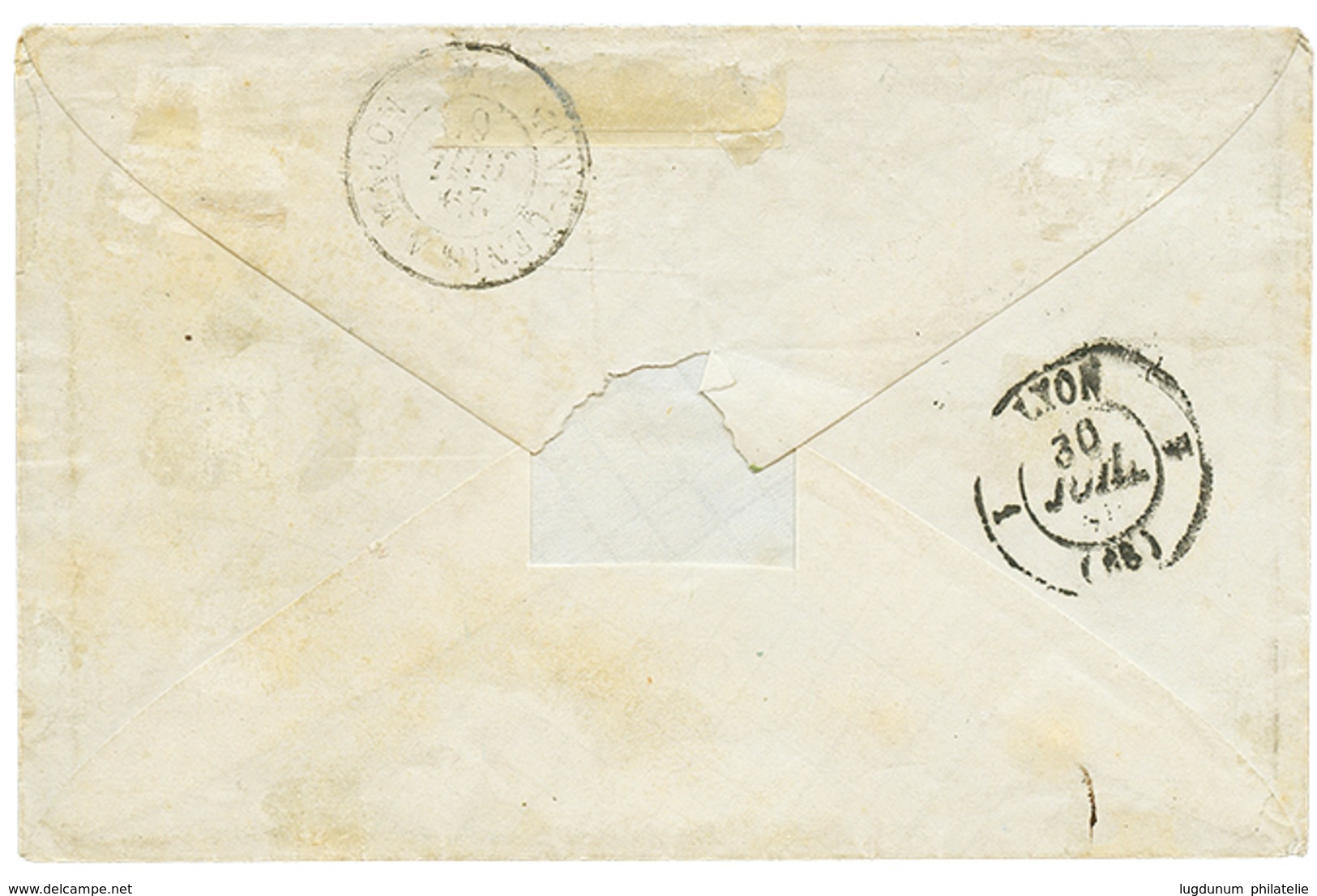 52 1860 20c(n°14) Pd Obl. Cachet Sarde S.GERVAIS Sur Enveloppe Pour LYON. RARE. Cote 3000€. Signé BOLAFFI. TTB. - Vide