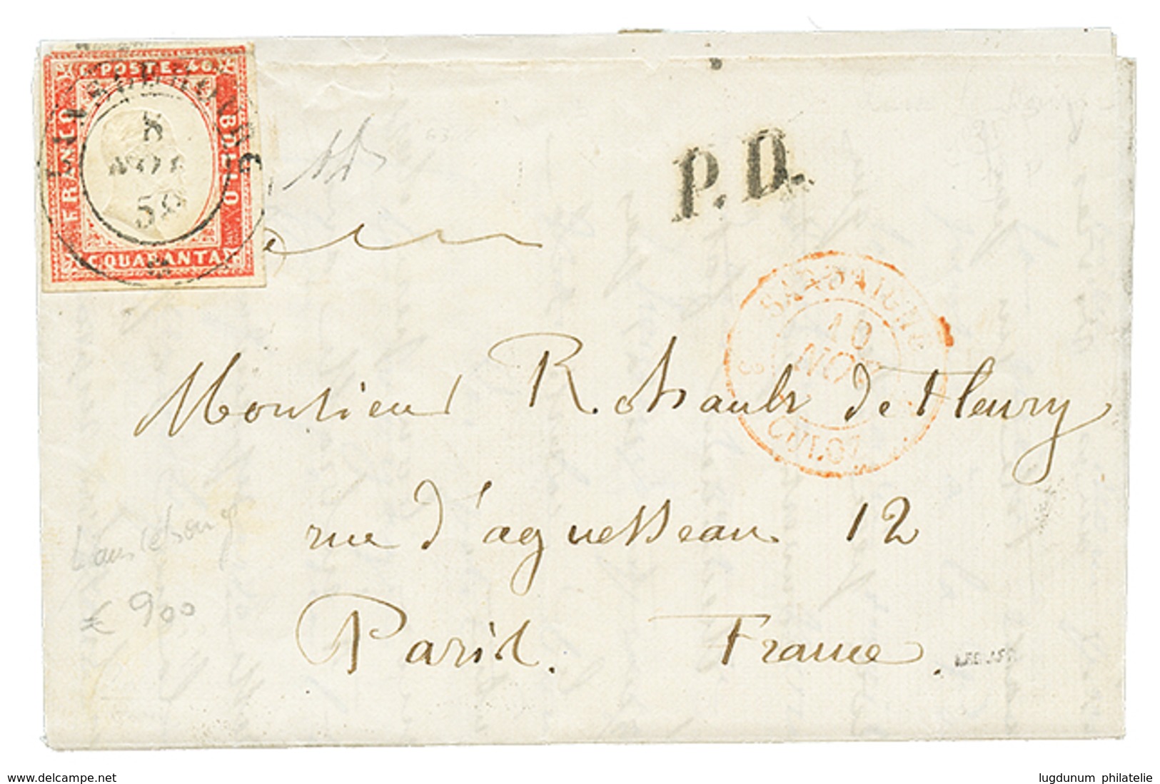 57 1858 SARDAIGNE 40c(pd) Obl. LANSLEBOURG Sur Lettre Avec Texte Pour PARIS. Signé BOLAFFI & DIENA. TB. - Vide