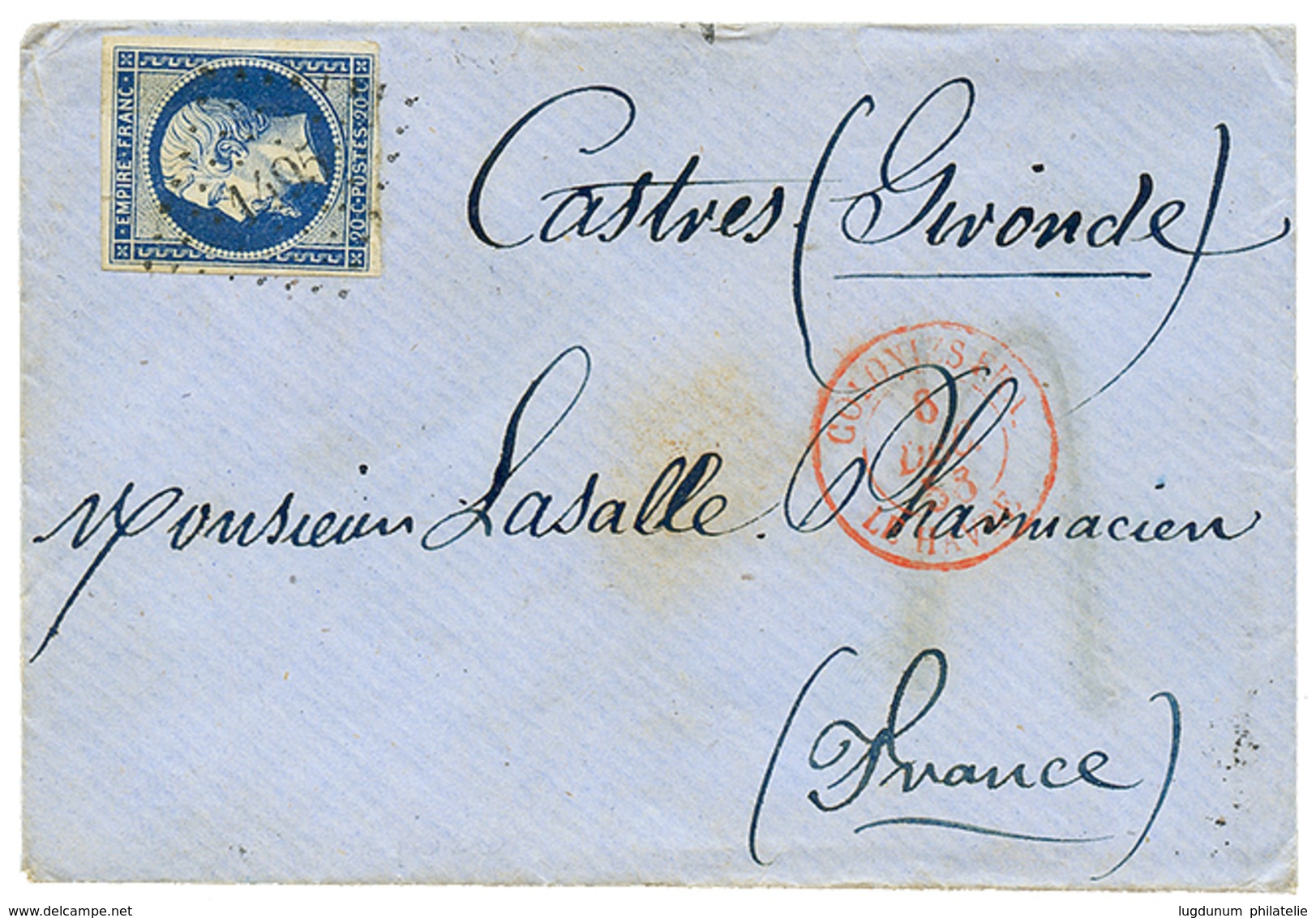 96 "Timbre De FRANCE Utilisé à GOREE" :1853 20c(n°14) Obl. PC 1495 + COLONIES FRA.LE HAVRE Sur Lettre Avec Texte Daté "G - 1853-1860 Napoléon III.