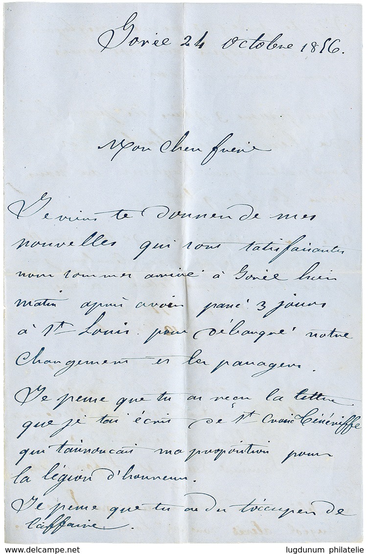 96 "Timbre De FRANCE Utilisé à GOREE" :1853 20c(n°14) Obl. PC 1495 + COLONIES FRA.LE HAVRE Sur Lettre Avec Texte Daté "G - 1853-1860 Napoleon III