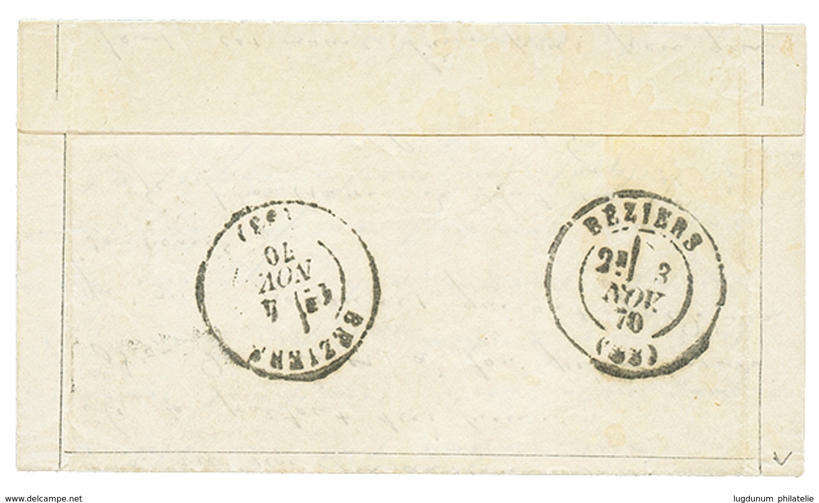 114 20c(n°29) Obl. Losange ARAL + ARME DU RHIN Qr Gl 13e CORPS Sur Lettre Par BALLON MONTE Pour BEZIERS . Verso, BEZIERS - War 1870