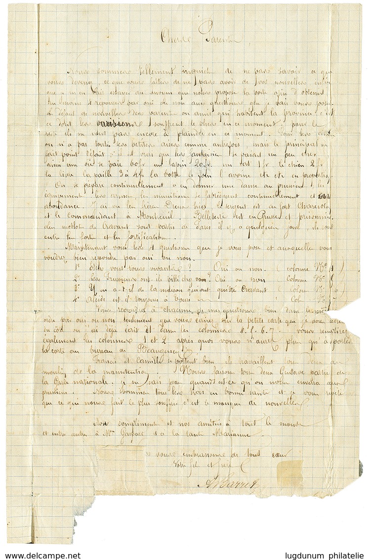 118 BALLON MONTE Accidenté "LE JACQUARD - REPECHAGE De LA ROCHELLE" : PARIS 24 Nov 70 + P.P Sur Lettre (timbre Décollé P - War 1870