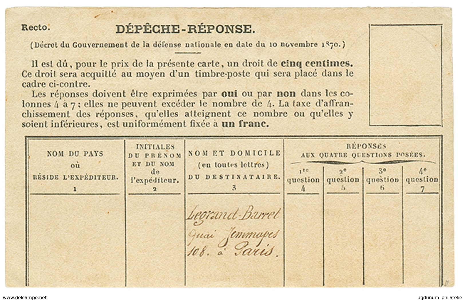 118 BALLON MONTE Accidenté "LE JACQUARD - REPECHAGE De LA ROCHELLE" : PARIS 24 Nov 70 + P.P Sur Lettre (timbre Décollé P - War 1870