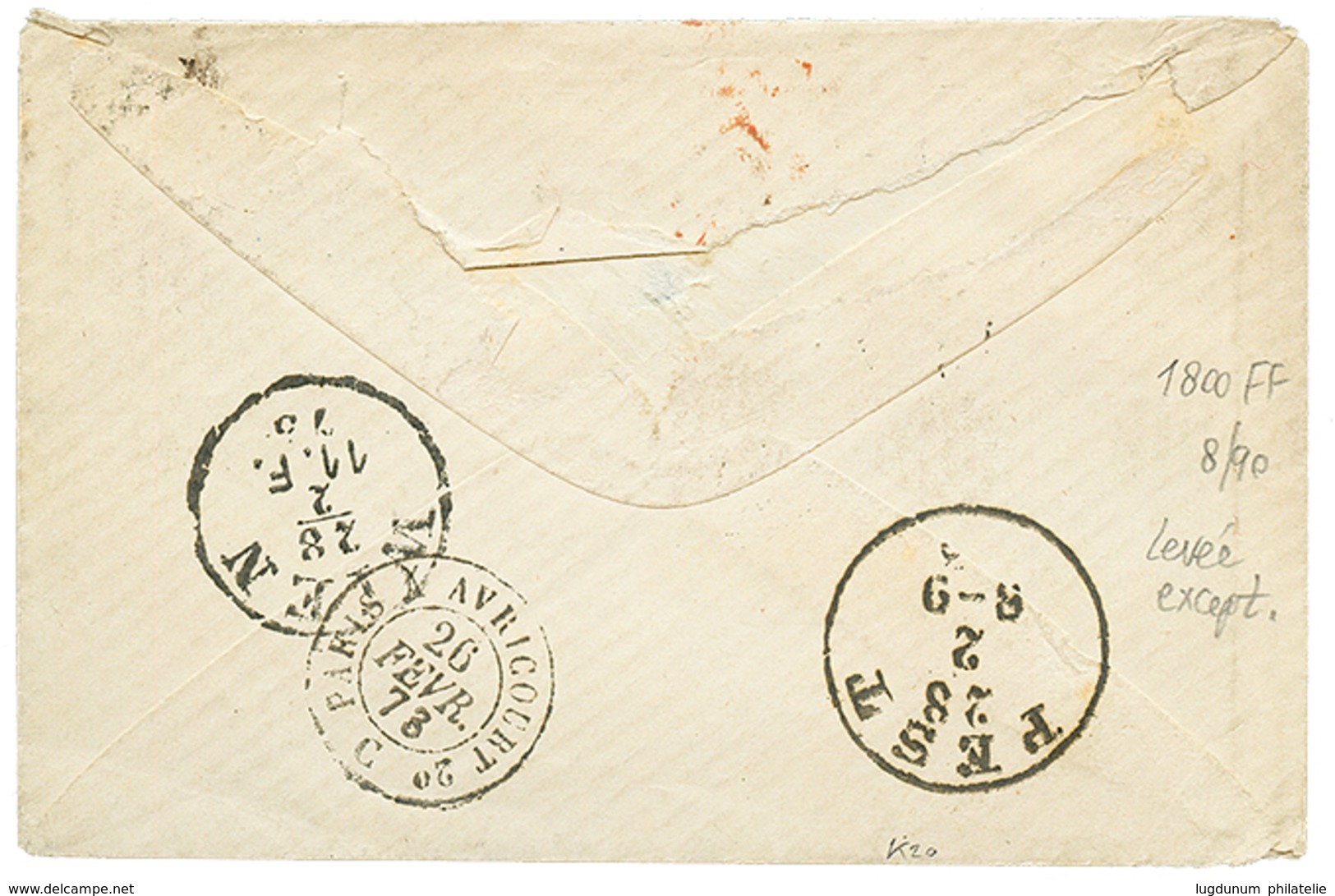 132 "LEVEE EXCEPTIONNELLE Pour La HONGRIE " : 1873 80c CERES Obl. Etoile 3 + PARIS PL. DE LA MADELEINE/1e Sur Enveloppe  - 1871-1875 Ceres