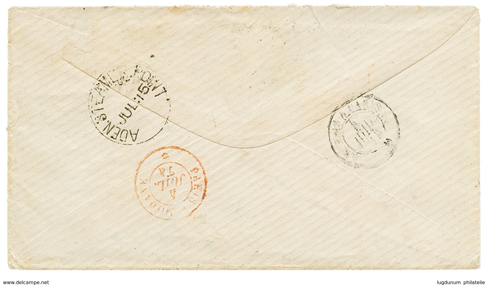 137 1874 CERES 25c(x2) + 80c Sur Env. De BOULOGNE-S-MER Pour ADEN. Affrt à 1F30 Pour Le YEMEN. TB. - 1871-1875 Ceres