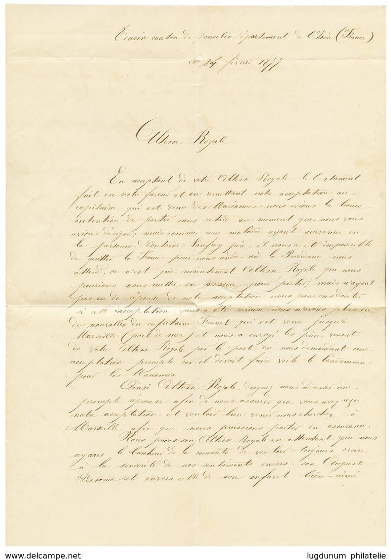 151 "Destination ILES MARIANES - Période PRE-U.P.U" : 1877 Bande De 6 Du 25c SAGE Obl. Convoyeur TENCIN/CH.GR 24 Février - 1876-1878 Sage (Type I)