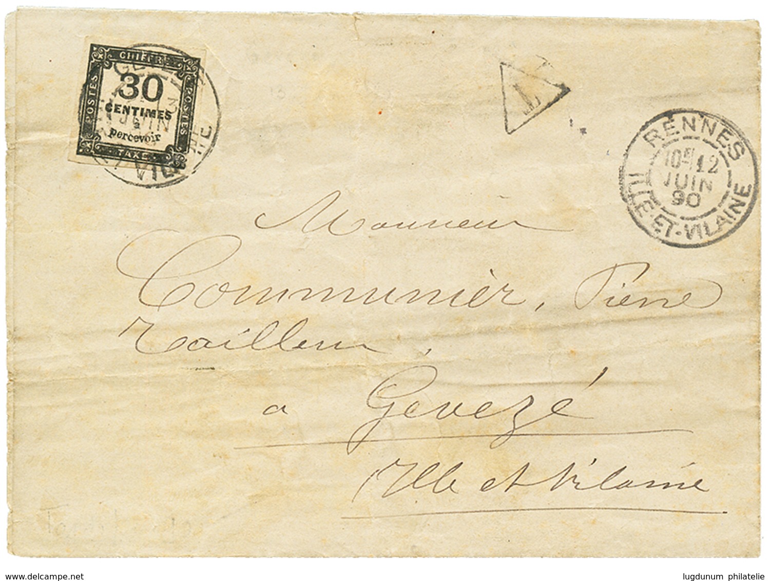 163 1890 30c TAXE CARRE (n°6) Pd Obl. GEVEZE Sur Lettre De RENNES. Usage Tardif. TB. - Sonstige & Ohne Zuordnung