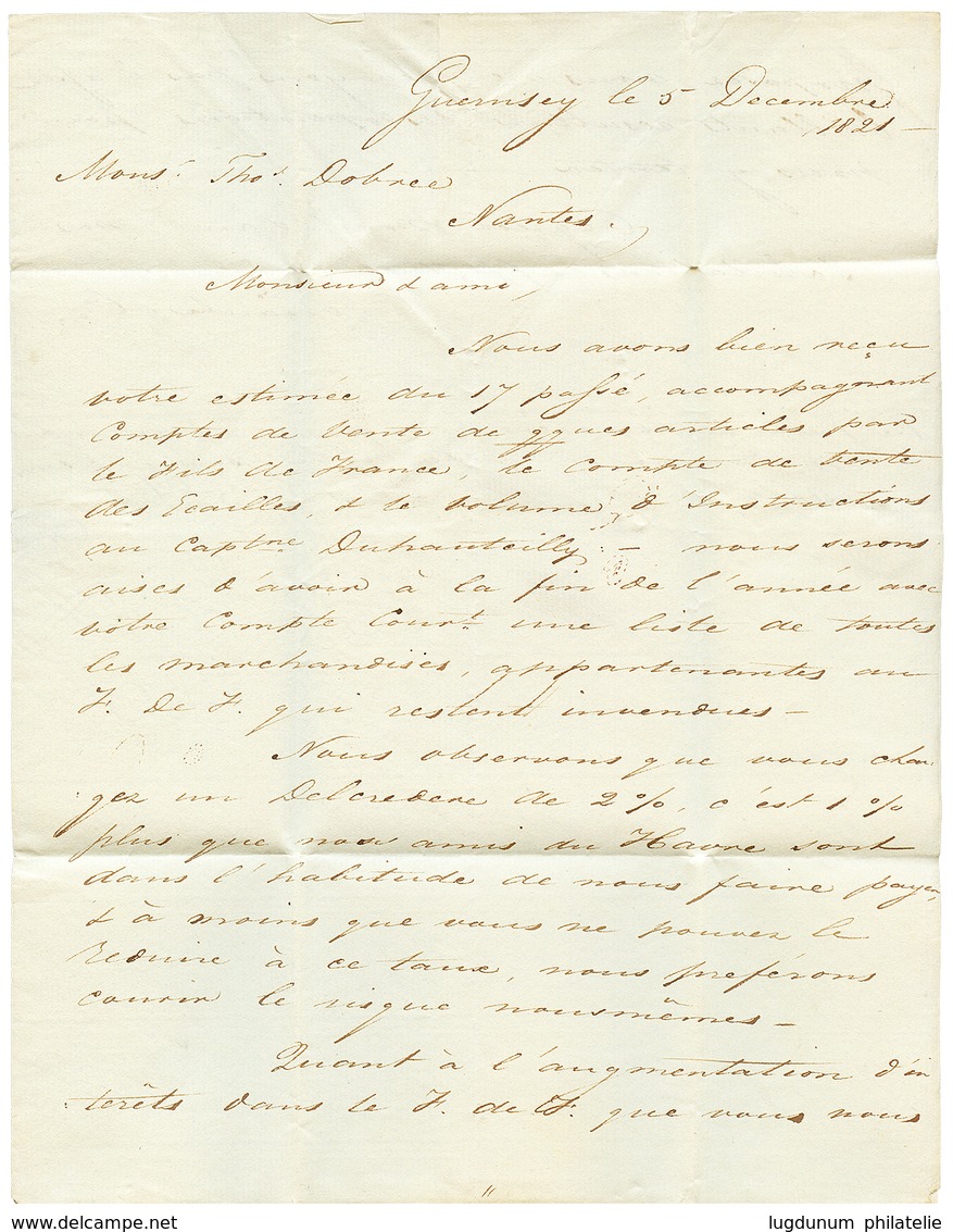 182 1821 COLONIES PAR CHERBOURG + Taxe 7 Sur Lettre Avec Texte De GERNESEY Pour NANTES. TTB. - 1701-1800: Vorläufer XVIII