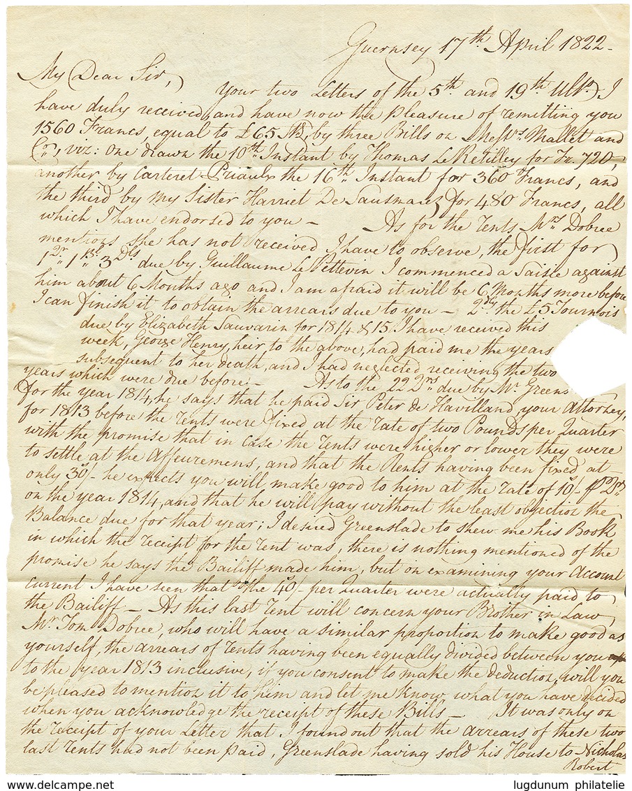 184 1822 "COLONIES PAR" Manuscrit + 34 ST SERVAN Sur Lettre Avec Texte De GUERNESEY Pour NANTES. Entrée Maritime Trés RA - 1701-1800: Precursors XVIII