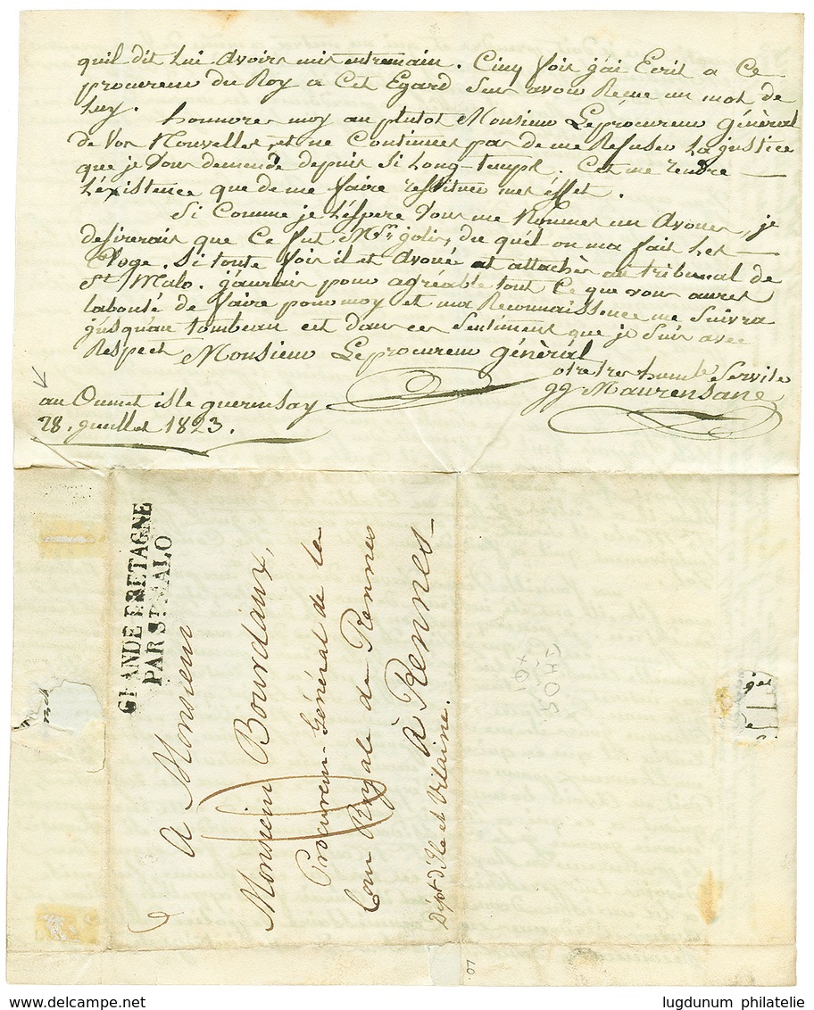 185 1823 GRANDE BRETAGNE PAR ST MALO Sur Lettre Avec Texte 4 Pages) Daté "au OUMAT ISLE GUERNESEY" Pour RENNES. TTB. - 1701-1800: Precursors XVIII