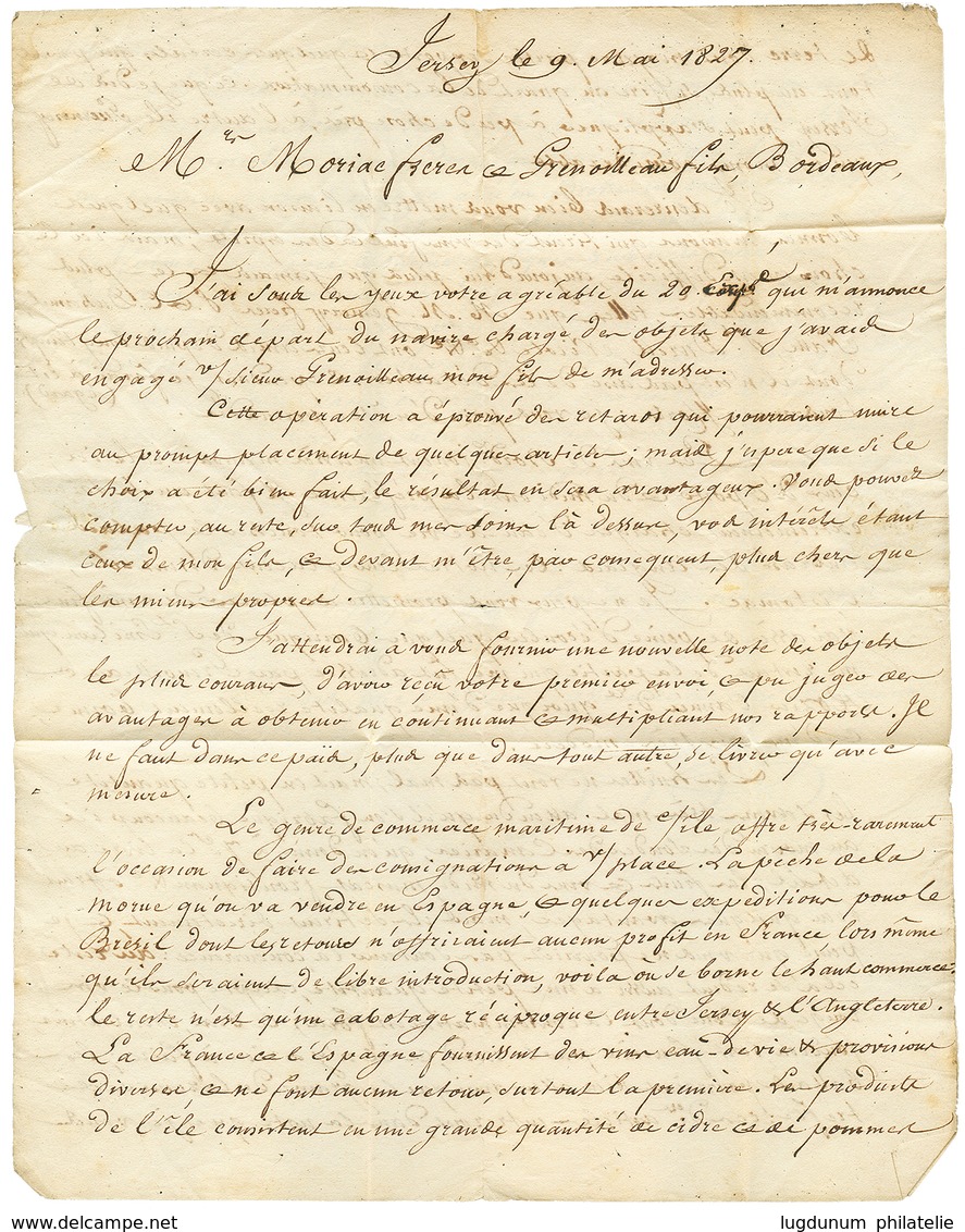 186 1827 GRANDE BRETAGNE PAR ST MALO Sur Lettre Avec Texte De JERSEY Pour BORDEAUX. TTB. - 1701-1800: Precursors XVIII