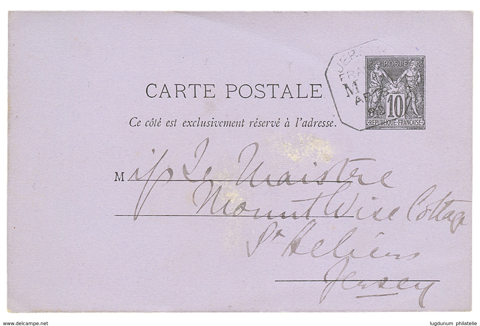 194 "BOITE MOBILE" : 1882 Entier 10c SAGE Obl. JERSEY/FRANCE/M.B Pour JERSEY. B/TB. - 1701-1800: Precursors XVIII