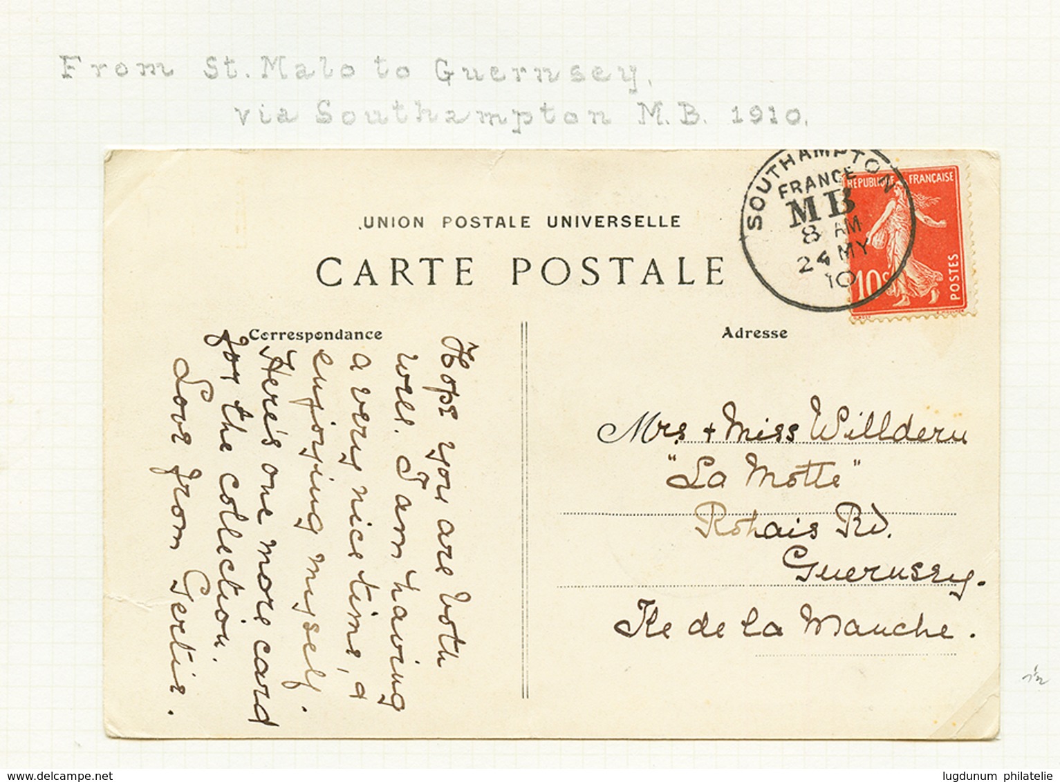 197 BOITES MOBILES : 1904/12 4 Lettres Montées Sur Feuilles Avec Timbres Français Obl. Cachets ANGLAIS. TB. - 1701-1800: Precursors XVIII