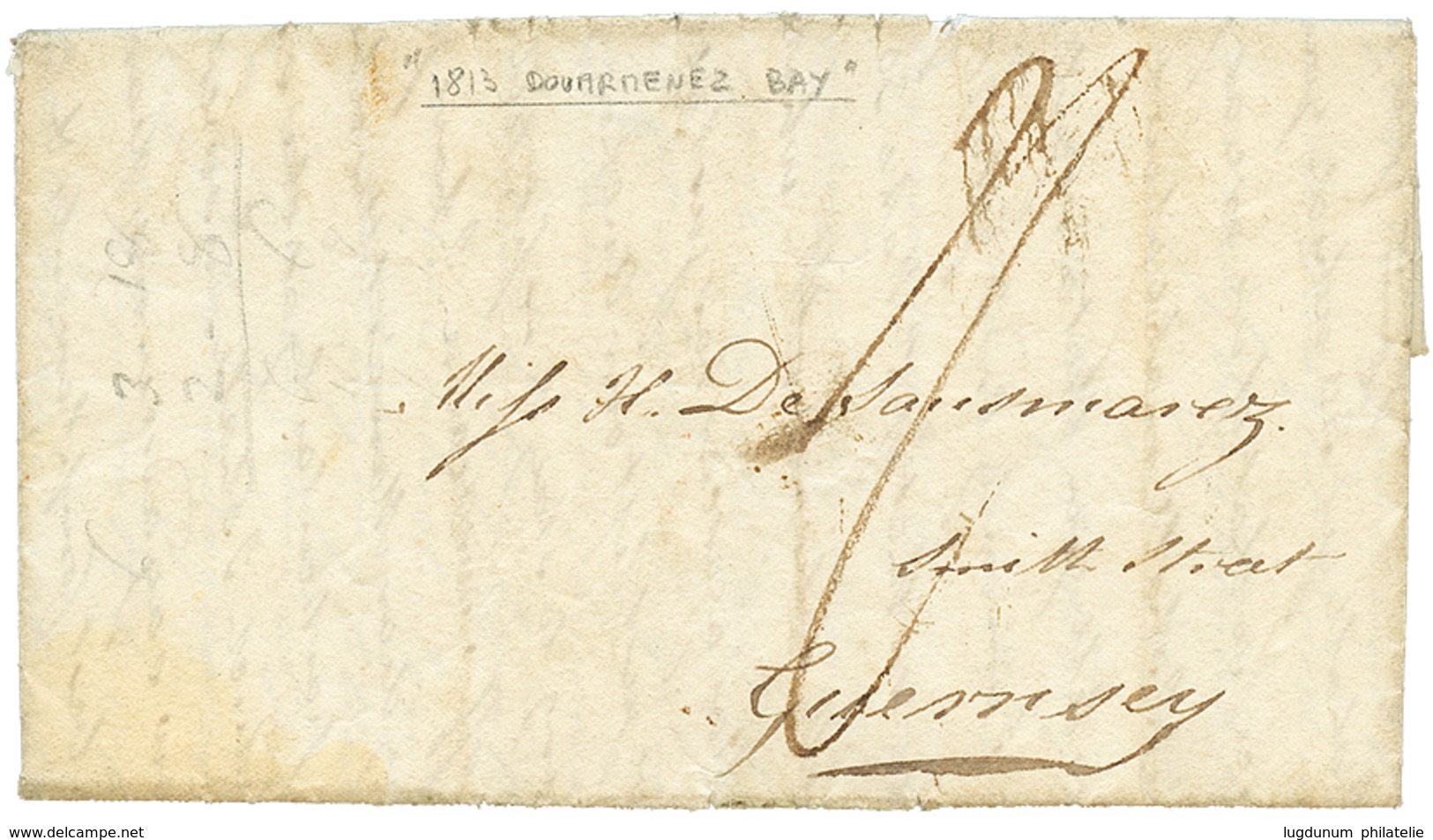198 "BAIE De DOUARMENEZ" : 1813 Taxe "2/" Sur Lettre D'un Navire De Guerre Anglais Avec Texte Daté " H.M.S PYRAMUS At An - Maritime Post