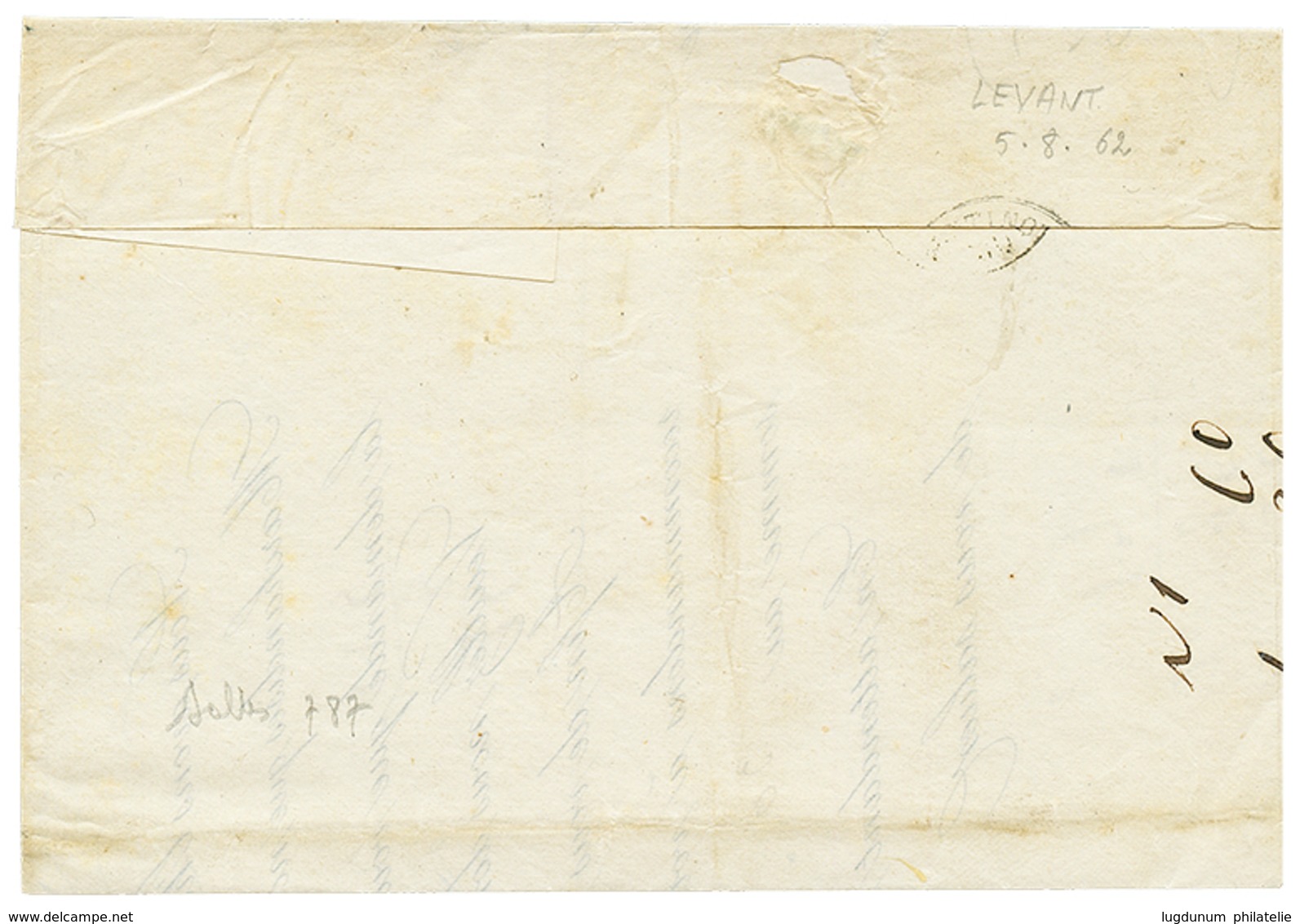 200 1862 20c(n°14)x2 Obl. ANCRE + Paquebot JOURDAIN Sur Lettre Pour CONSTANTINOPLE. TB. - Schiffspost