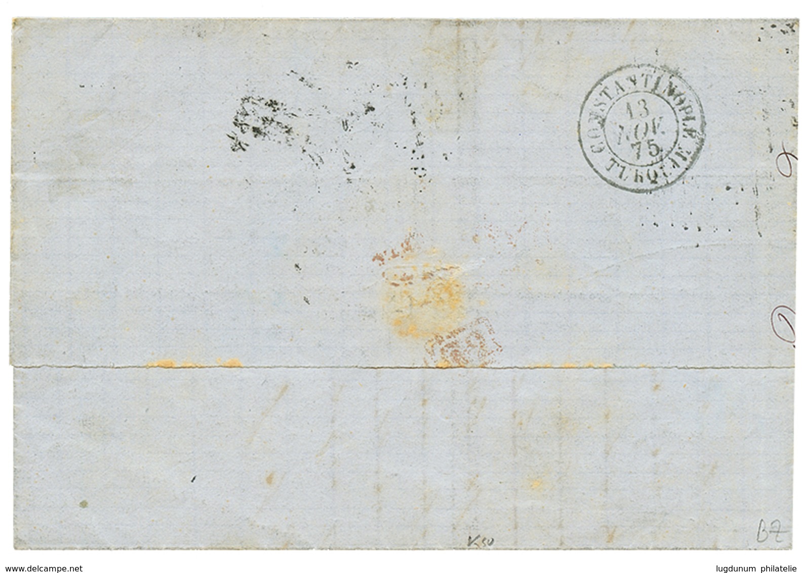 209 1875 CERES 25c(x2) + 30c Obl. ANCRE + MARSEILLE B.M Sur Lettre Pour CONSTANTINOPLE. TTB. - Maritime Post