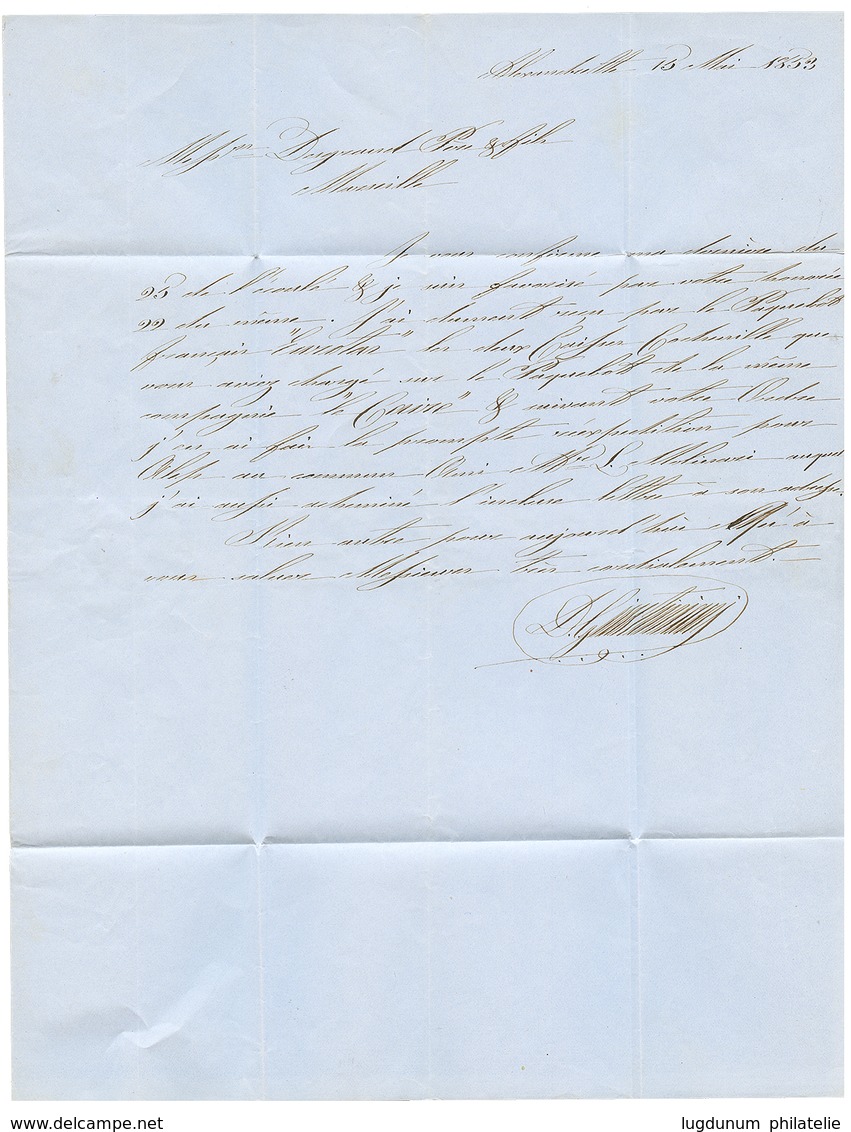 215 1853 Trés Rare Cursive ALEXANDRETTE + Taxe 20 Sur Lettre Avec Texte Pour La FRANCE. Quelques Piéces Connues. Certifi - Other & Unclassified