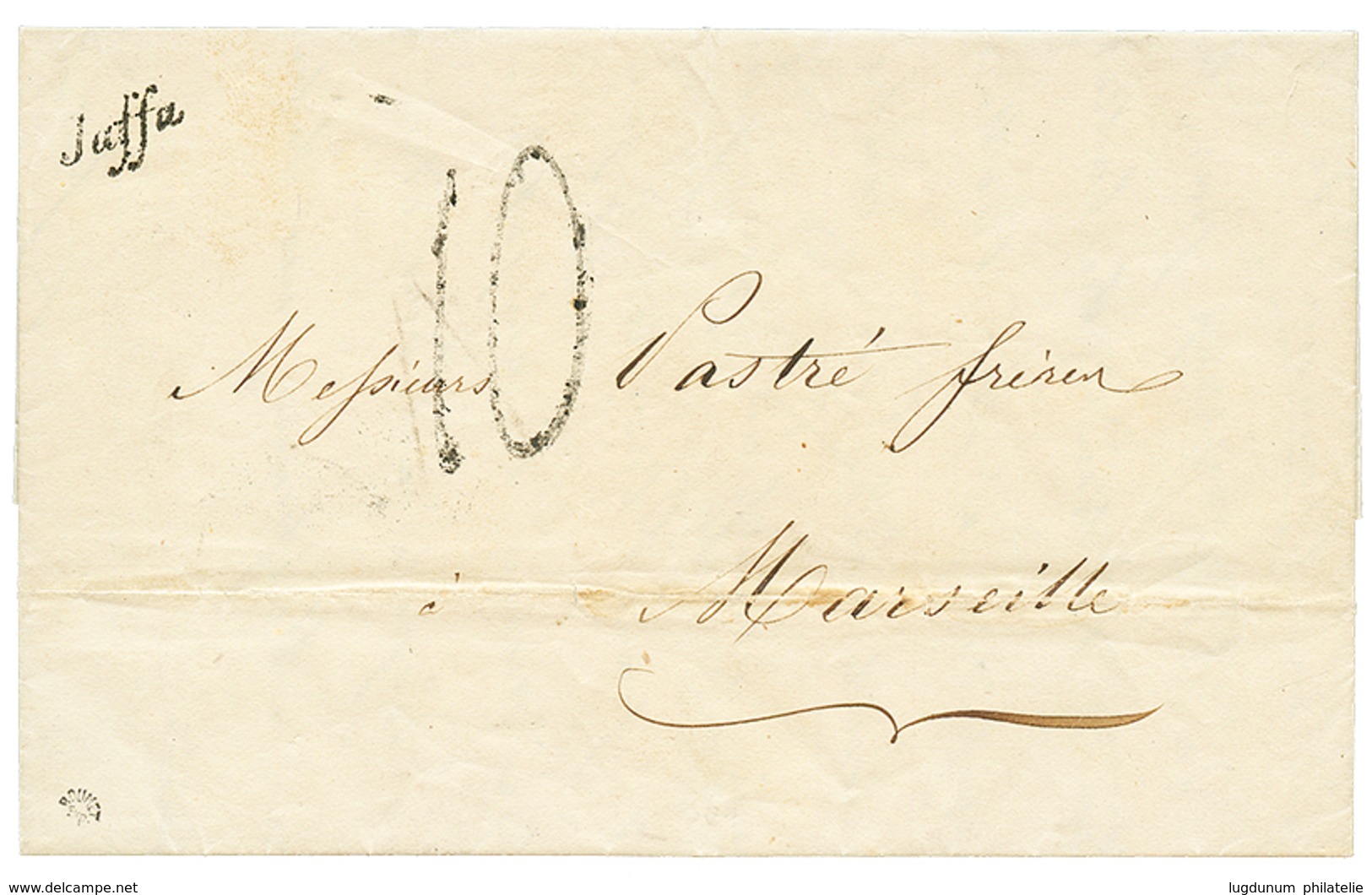 230 1854 Cursive JAFFA + Taxe 10 Sur Lettre Avec Texte Pour La FRANCE. Trés Rare. Superbe. - Other & Unclassified