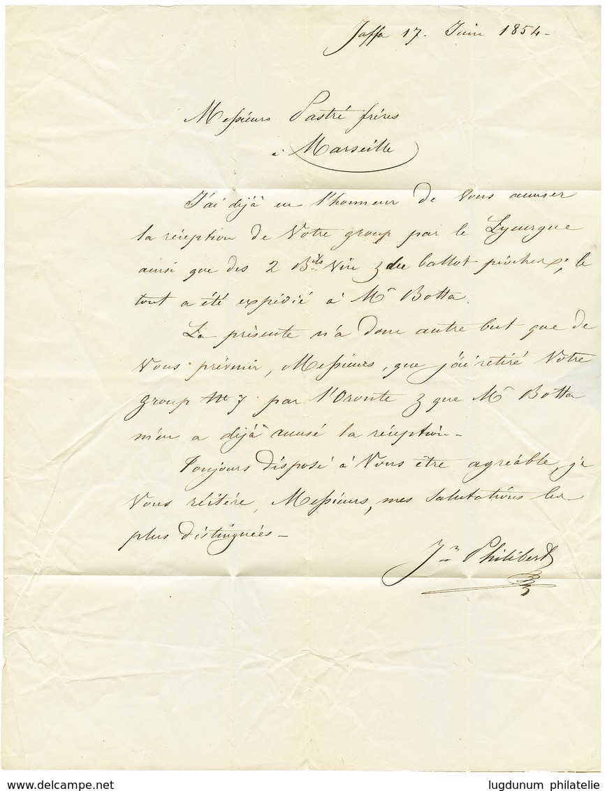 230 1854 Cursive JAFFA + Taxe 10 Sur Lettre Avec Texte Pour La FRANCE. Trés Rare. Superbe. - Sonstige & Ohne Zuordnung