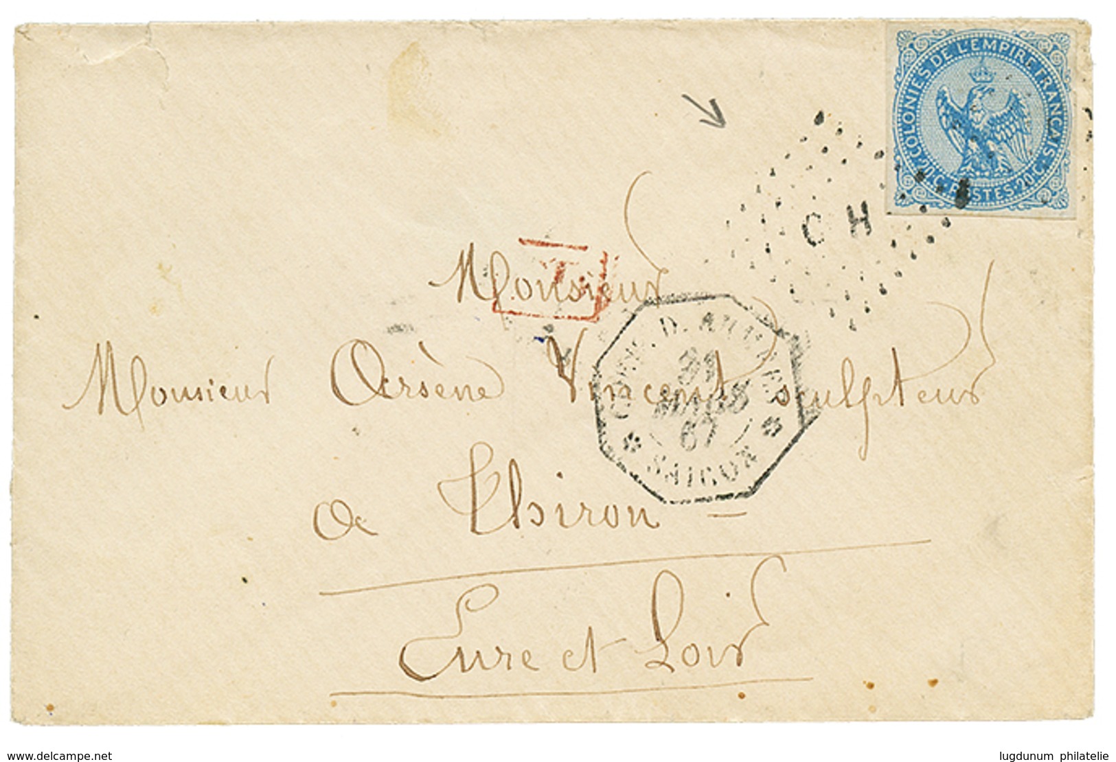 335 "CCH Gratté !!" : 1867 20c AIGLE TTB Margé Obl. Losange "C H" (TTB Bien Frappé) + CORR. D' ARMEES SAIGON Sur Envelop - Other & Unclassified