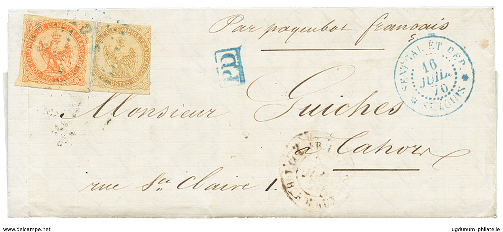 349 SENEGAL : 1870 AIGLE 10c(pd) + 40c Obl. SNG + SENEGAL ST LOUIS Sur Lettre Pour La FRANCE. TB. - Altri & Non Classificati