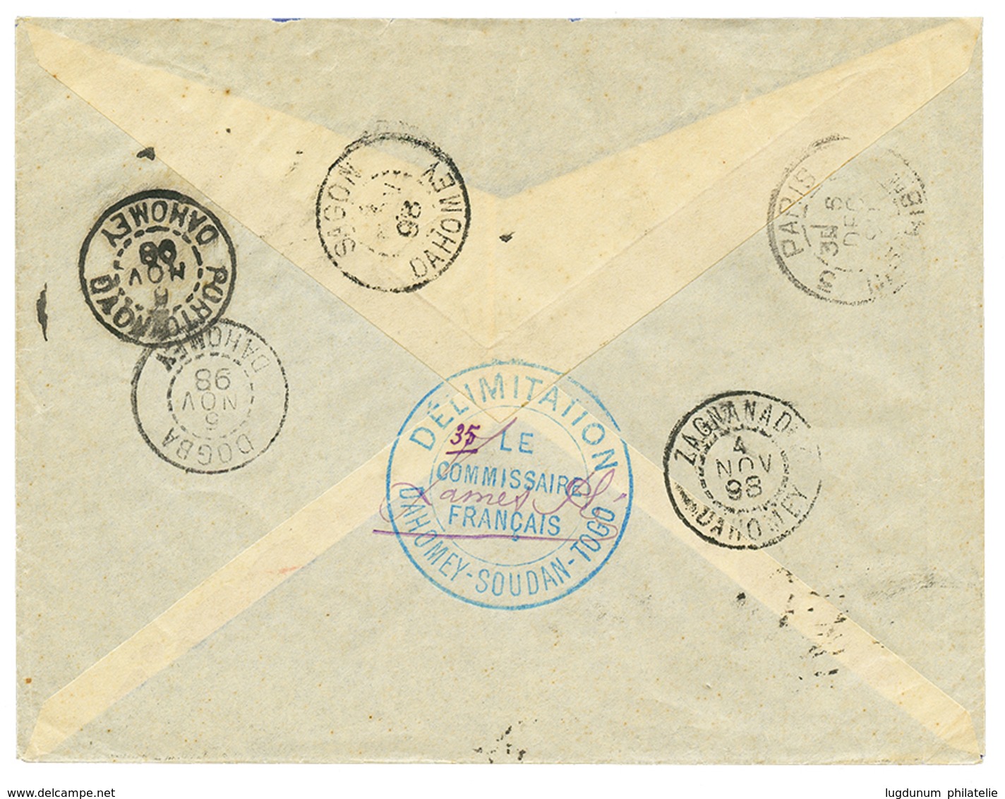 368 1898 DELIMITATION DAHOMEY-SOUDAN-TOGO Bleu Au Verso D'une Enveloppe De ZAGNANADO Pour PARIS. TTB. - Sonstige & Ohne Zuordnung