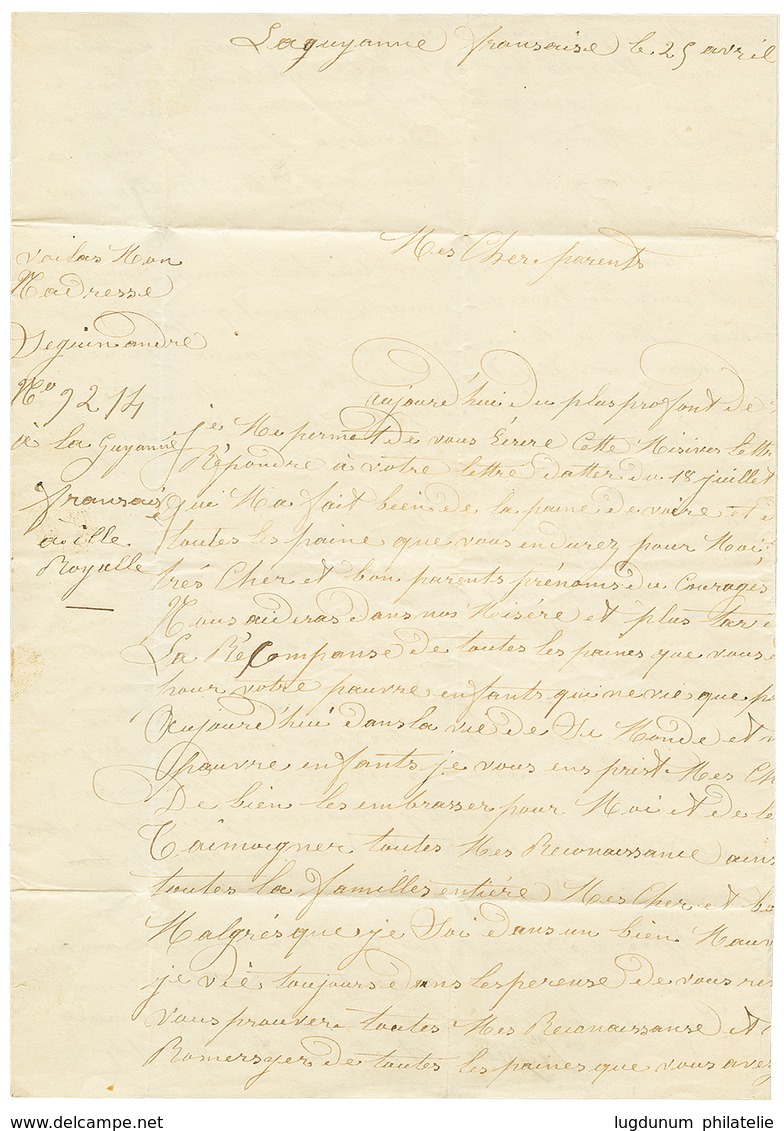 379 "GUYANE - Bagne De L' ILE ROYALE" : 1862 CAYENNE + Taxe 6 Sur Lettre Avec Texte Complet D'un Forçat De L' ILE ROYALE - Sonstige & Ohne Zuordnung