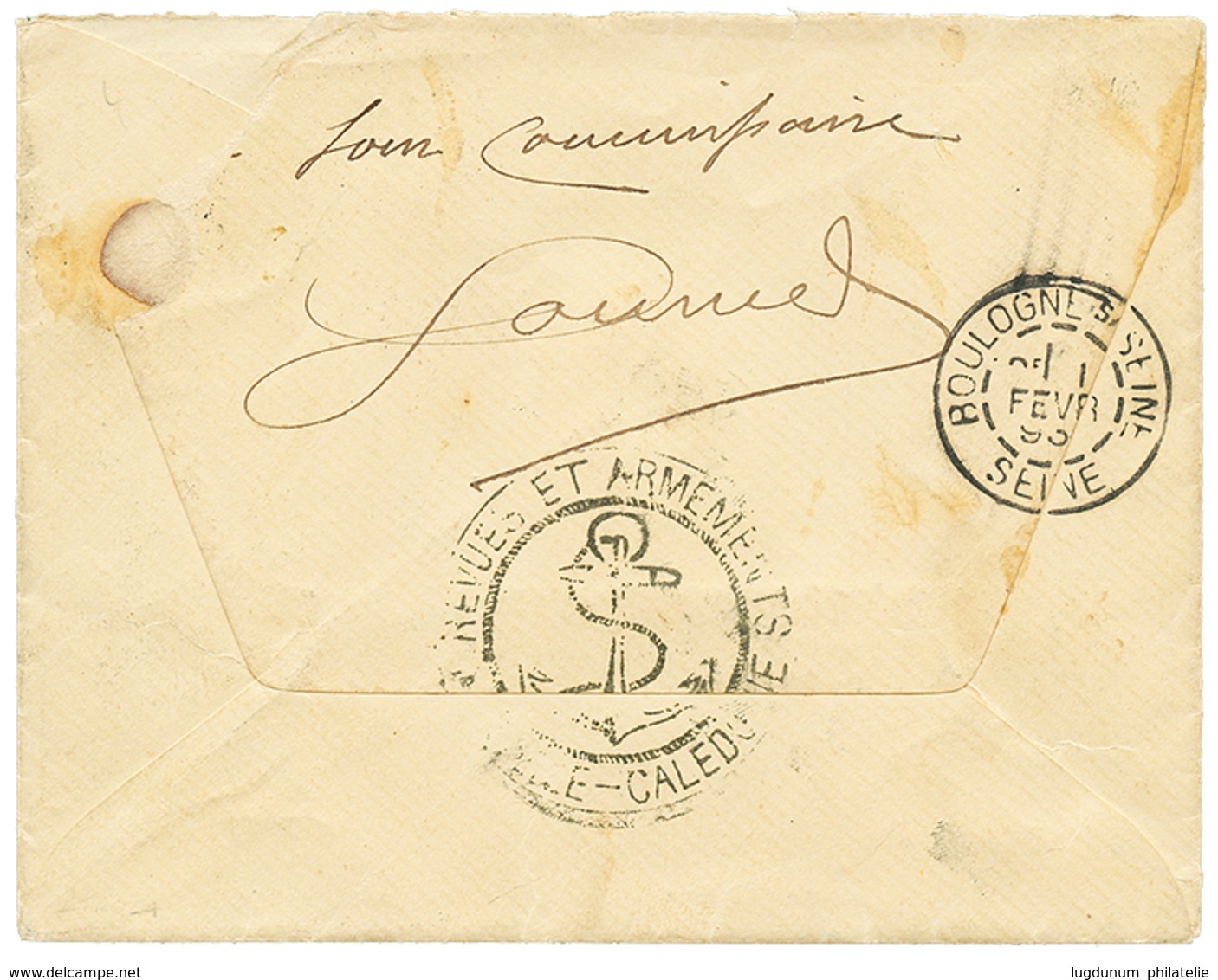 417 1896 15c Obl. CORR. D' ARMEES NOUMEA + CORR. D'ARMEES PAQ FR T N°8 En Rouge (rare) Sur Enveloppe Pour La FRANCE. Sup - Sonstige & Ohne Zuordnung