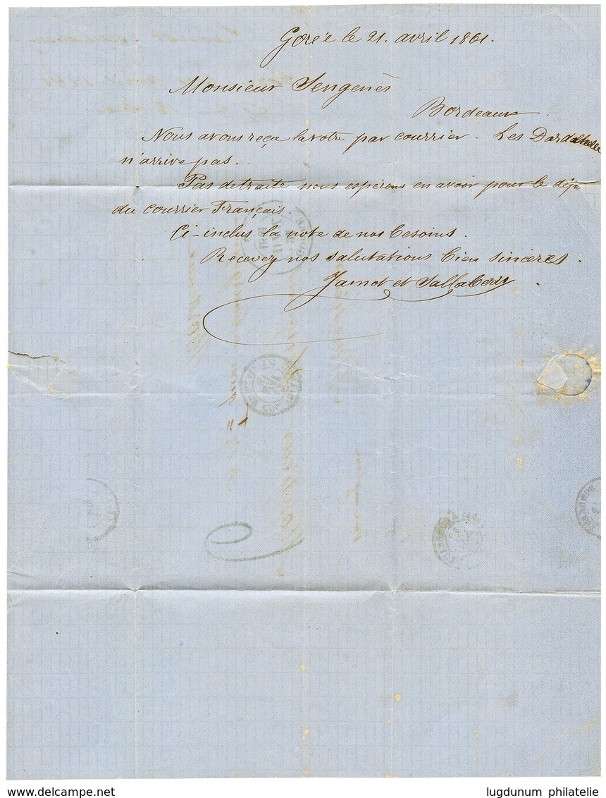 423 1861 Grand Cachet GOREE + Taxe 6 Bleue Sur Lettre Avec Texte Pour La FRANCE. Qualité Exceptionnelle. - Sonstige & Ohne Zuordnung