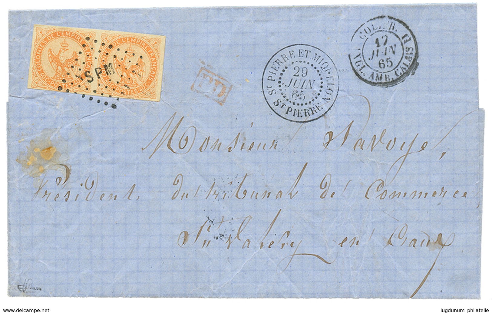 435 ST PIERRE ET MIQUELON : 1865 Superbe Paire Du 40c AIGLE Obl. Losange SPM + ST PIERRE ET MIQUELON ST PIERRE Sur Lettr - Sonstige & Ohne Zuordnung