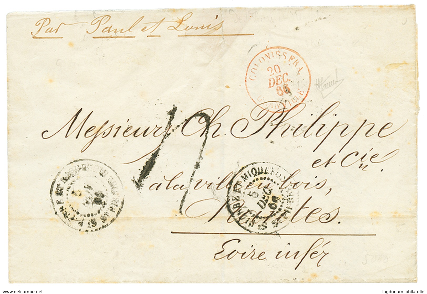 437 1866 ST PIERRE ET MIQUELON + Taxe 4 (rare) + COLONIES FRA GRANVILLE Sur Lettre (ss Texte) Pour NANTES. TB. - Sonstige & Ohne Zuordnung