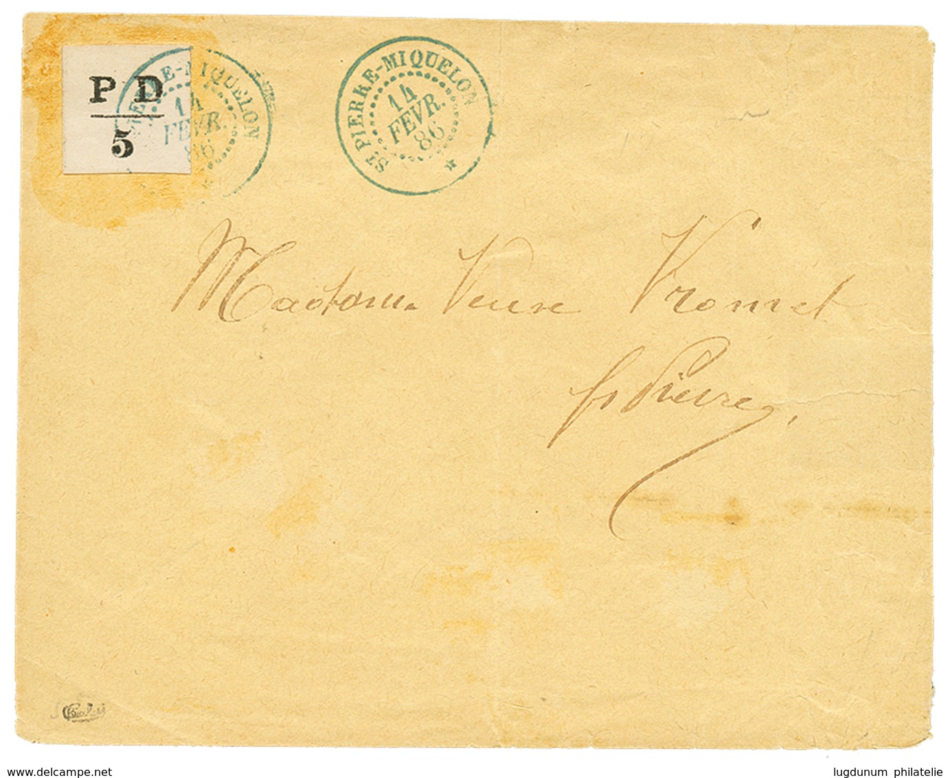 439 ST PIERRE ET MIQUELON : 1886 Provisoire 5c(n°16) Obl. ST PIERRE-MIQUELON Sur Eneloppe Pour ST PIERRE. Trés RARE. Cot - Sonstige & Ohne Zuordnung