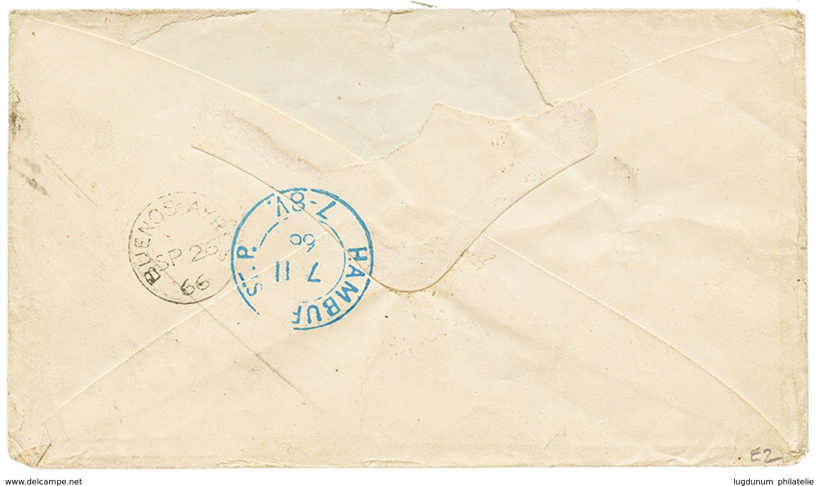 451 ARGENTINA : 1866 GB 6d (pl.5) + 1 SHILLING (pl.4) Canc. B32 + BUENOS AYRES (verso) On Envelope To HAMBURG. Vf. - Sonstige & Ohne Zuordnung