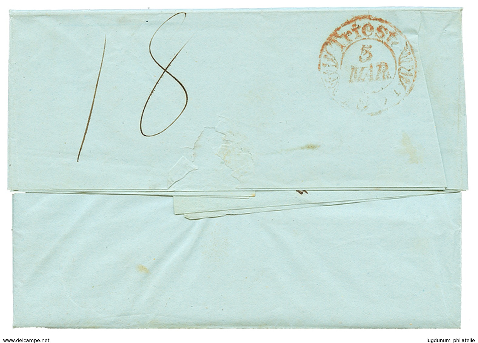 466 "CANEA" : 1851 CANEA/FEB.8 + FRANCA On DISINFECTED Entire Letter To TRIESTE. Vvf. - Levante-Marken