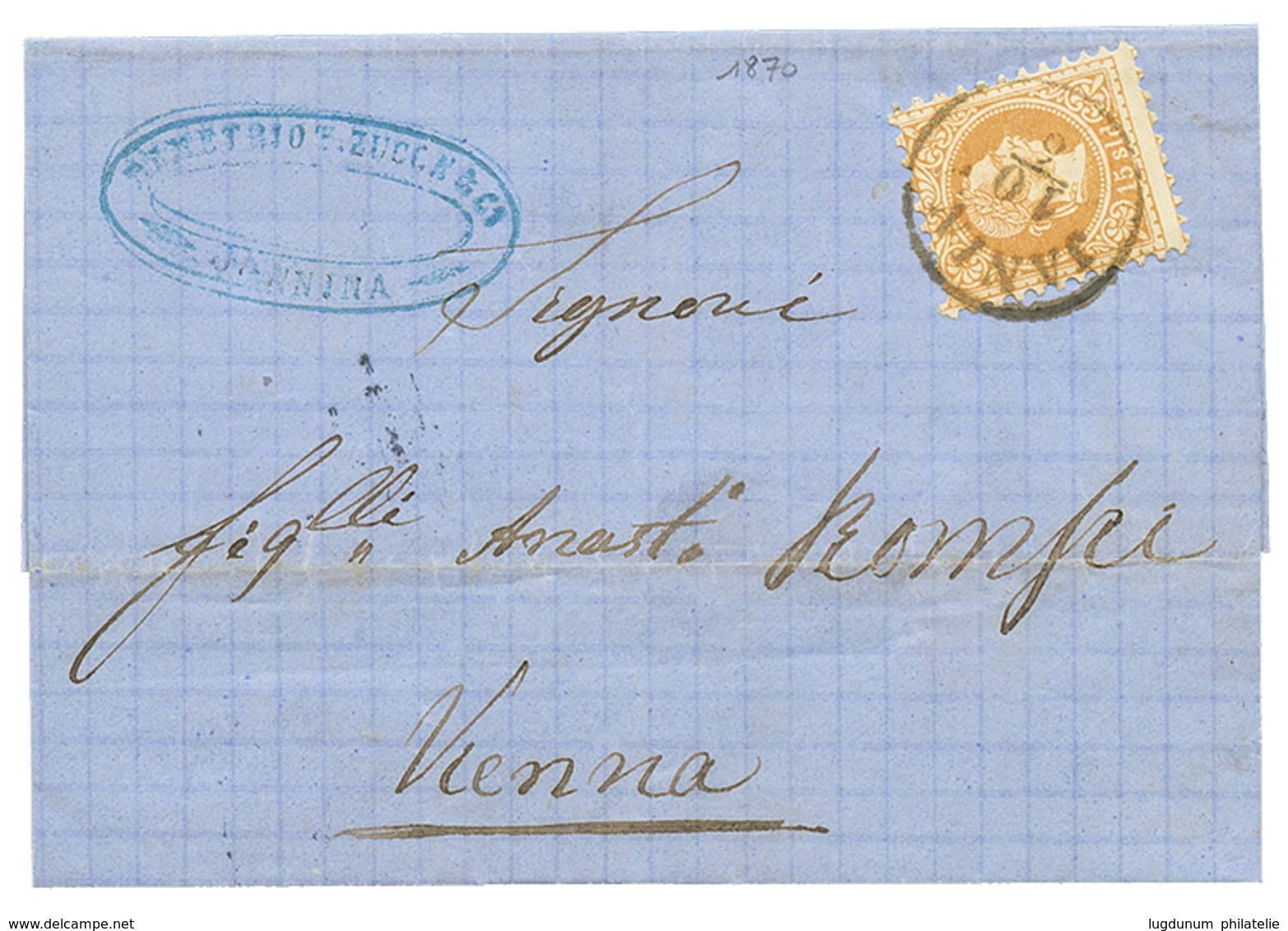 480 "JANINA" : 1870 15 Soldi Canc. JANINA On Entire Letter To VIENNA. Superb. - Eastern Austria