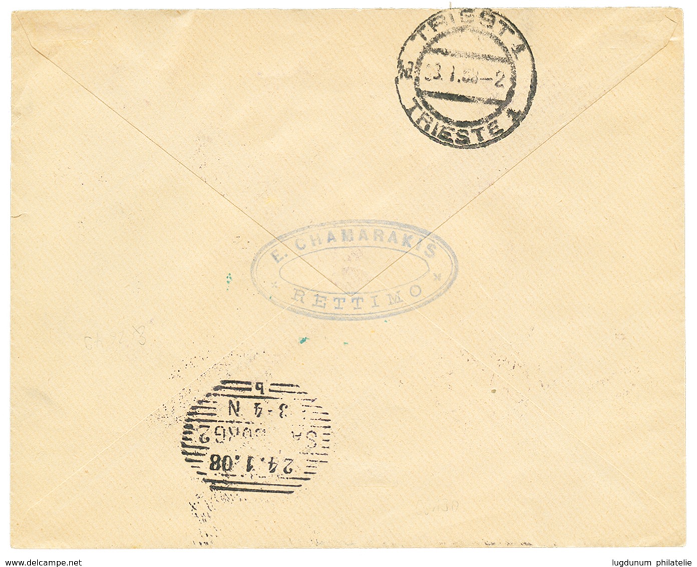 488 "RETTIMO" : 1908 10c Strip Of 5 Canc. RETTIMO On REGISTERED Envelope To SALZBURG. Vvf. - Oriente Austriaco