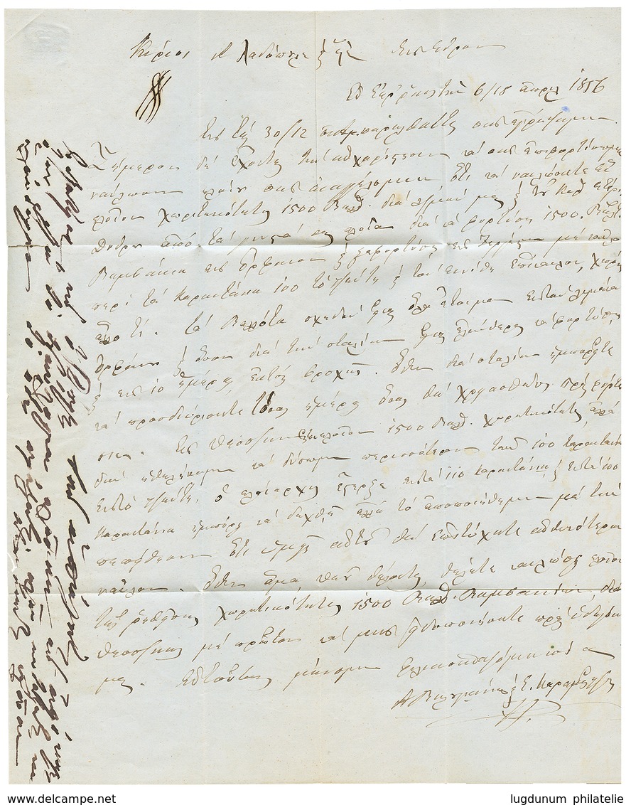 492 "LLOYD AUSTRIACO SALONICCO" : 1856 AGENZIA DEL LLOYD AUSTRIACO SALONICCO On Entire Letter To SYRA. RARE. Vf. - Levante-Marken