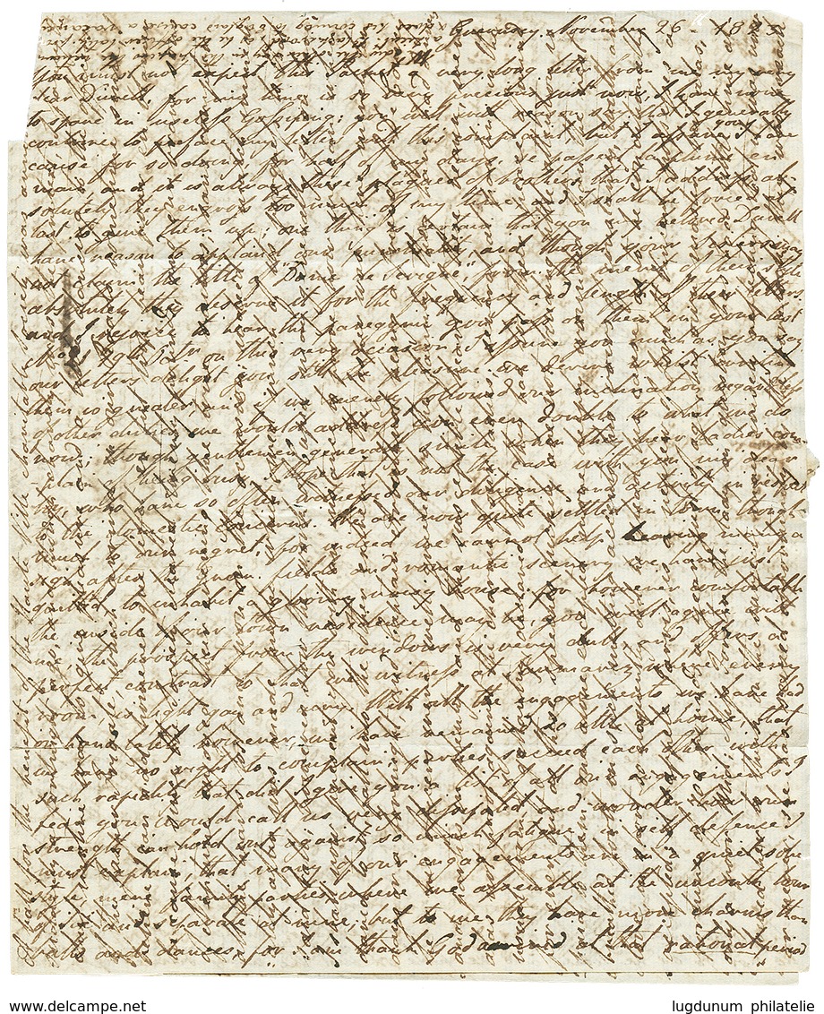 513 GUERNESEY To BERMUDA : 1823 Scroll GUERNESEY (light Strike On Reverse) On Entire Letter To "H.M.S SALISBURY", "BERMU - Bermudas