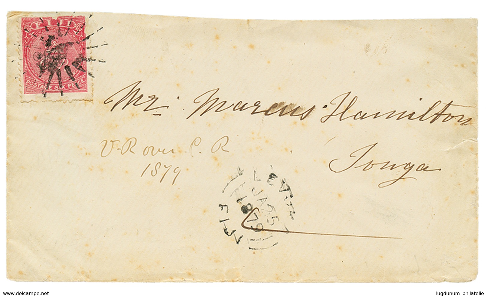 545 FIJI : 1879 6d Overprint Lithographed V.R Canc. On Envelope From LEVUKA To TONGA. Scarce. Vf. - Fiji (...-1970)
