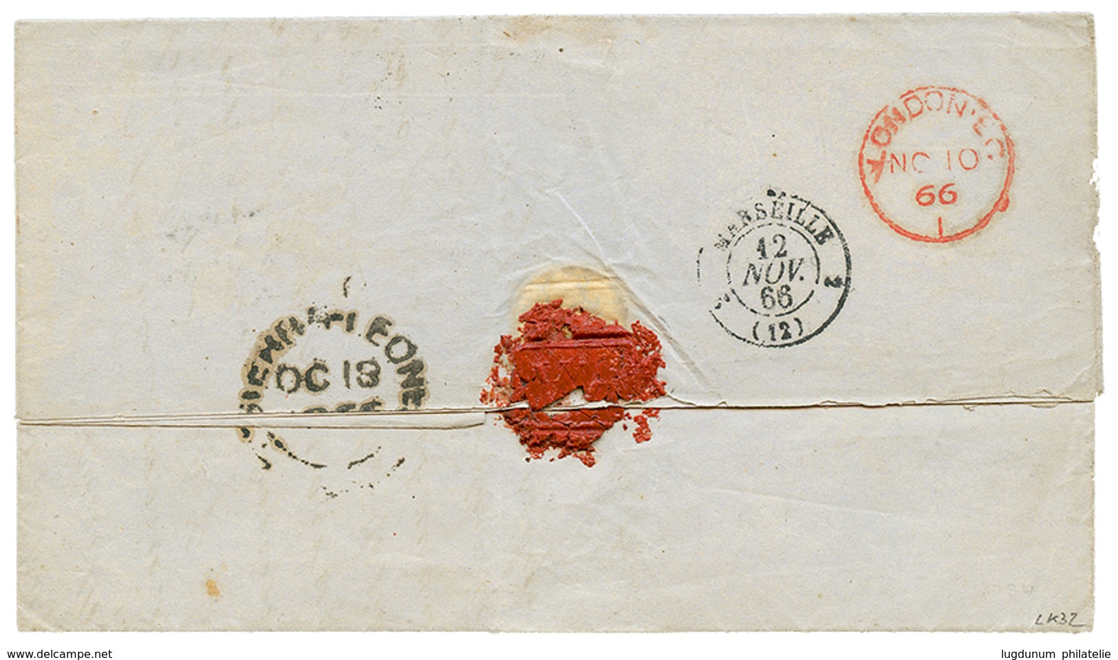 546 "SCAREIS - GAMBIA Via SIERRA-LEONE" : 1866 GB/2F On Entire Letter From "SCAREIS GAMBIA" To FRANCE. Verso, SIERRA-LEO - Gambia (...-1964)