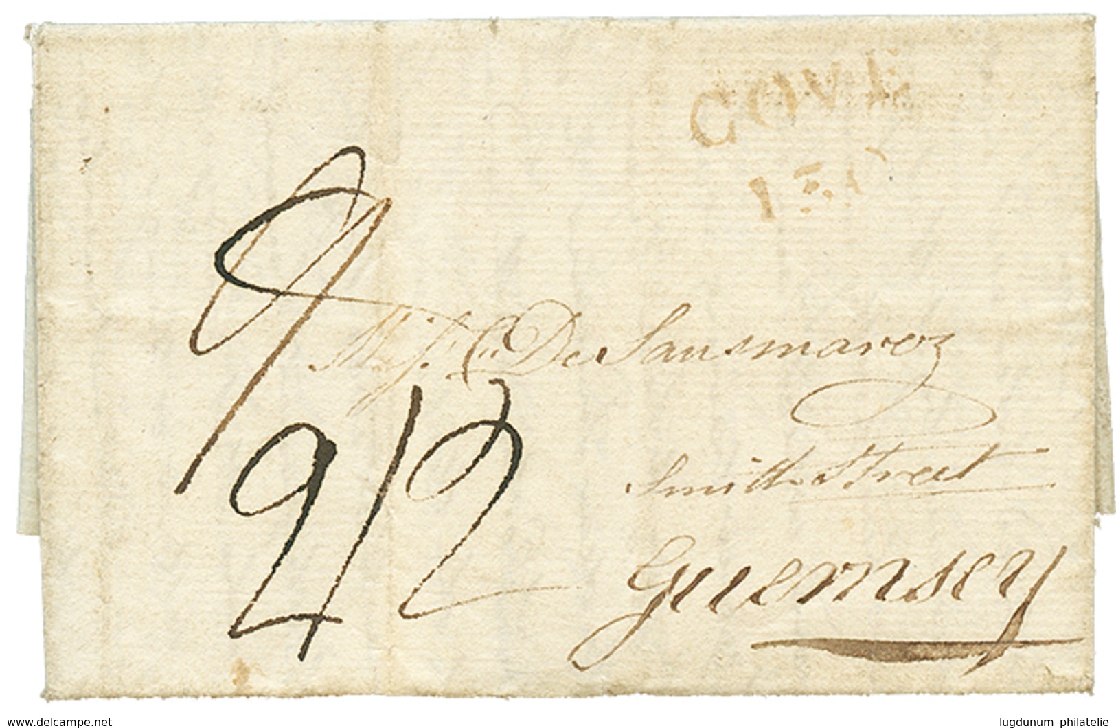 548 1814 COVE On Entire Letter From "H.M.S Ship AMPHION, CORK Harbour" To GUERNESEY. Vf. - Guernsey