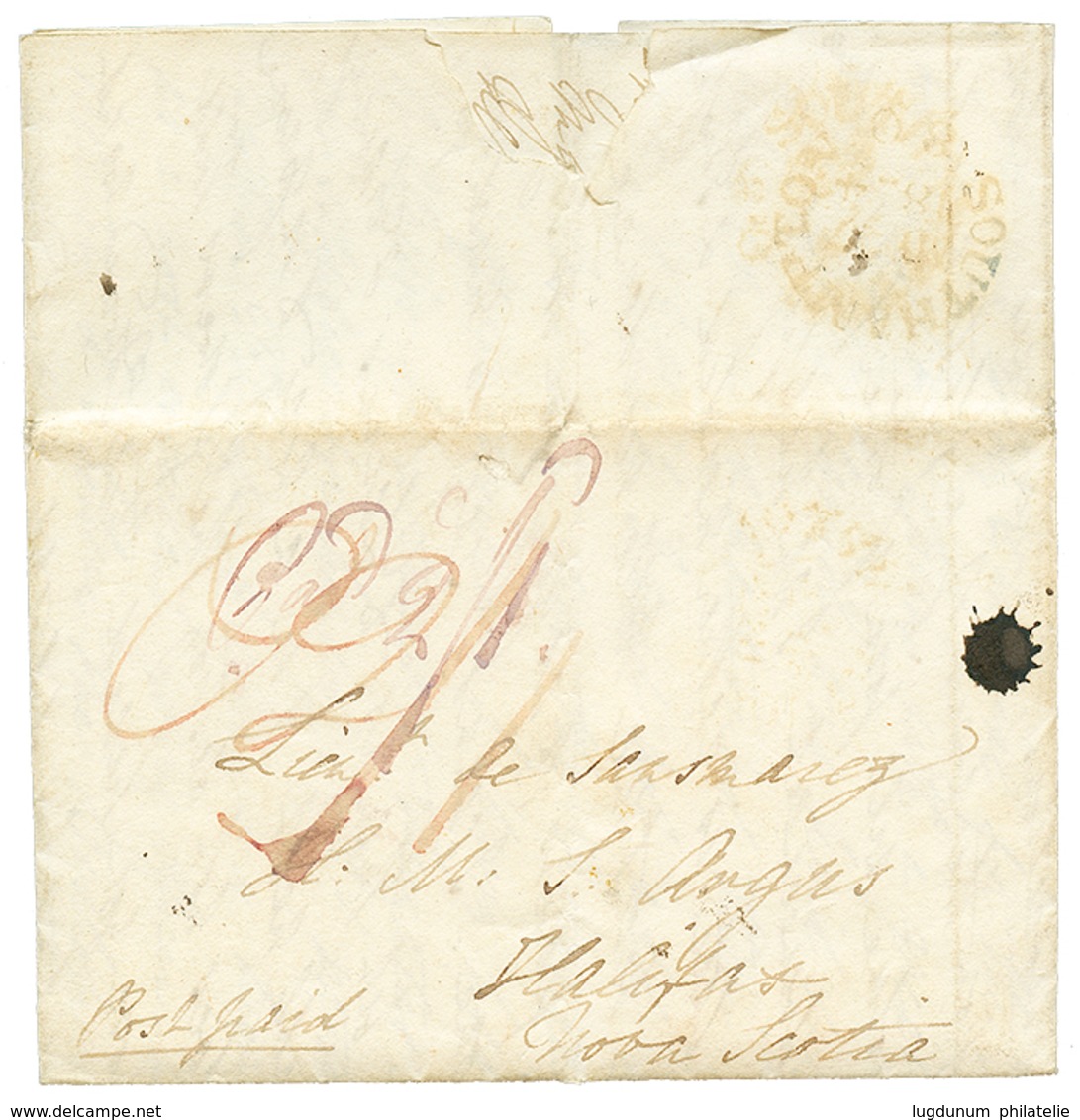 557 1824 Entire Letter From "CALSHOT CASTLE" To "H.M.S ARGUS", HALIFAX NOVA SCOTIA. Verso, SOUTHAMPTON. Vf. - Guernsey