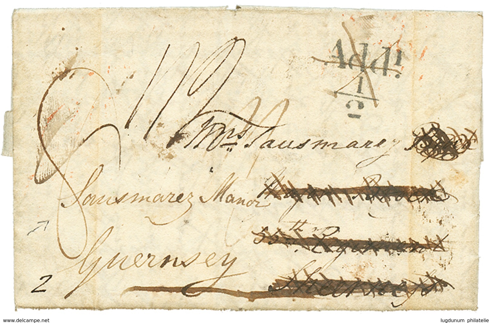 559 1830 ADD/ 1/2 On Entire Letter "H.M.S ALLIGATOR, LEITH" To GUERNESEY. Vf. - Guernesey