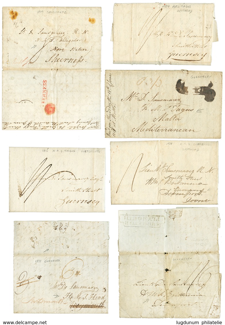 560 1814/29 20 Entire Letters From Durell SAUSMANEZ Written Whilst Serving On Various NAVAL Ships To His Family In GUERN - Guernesey