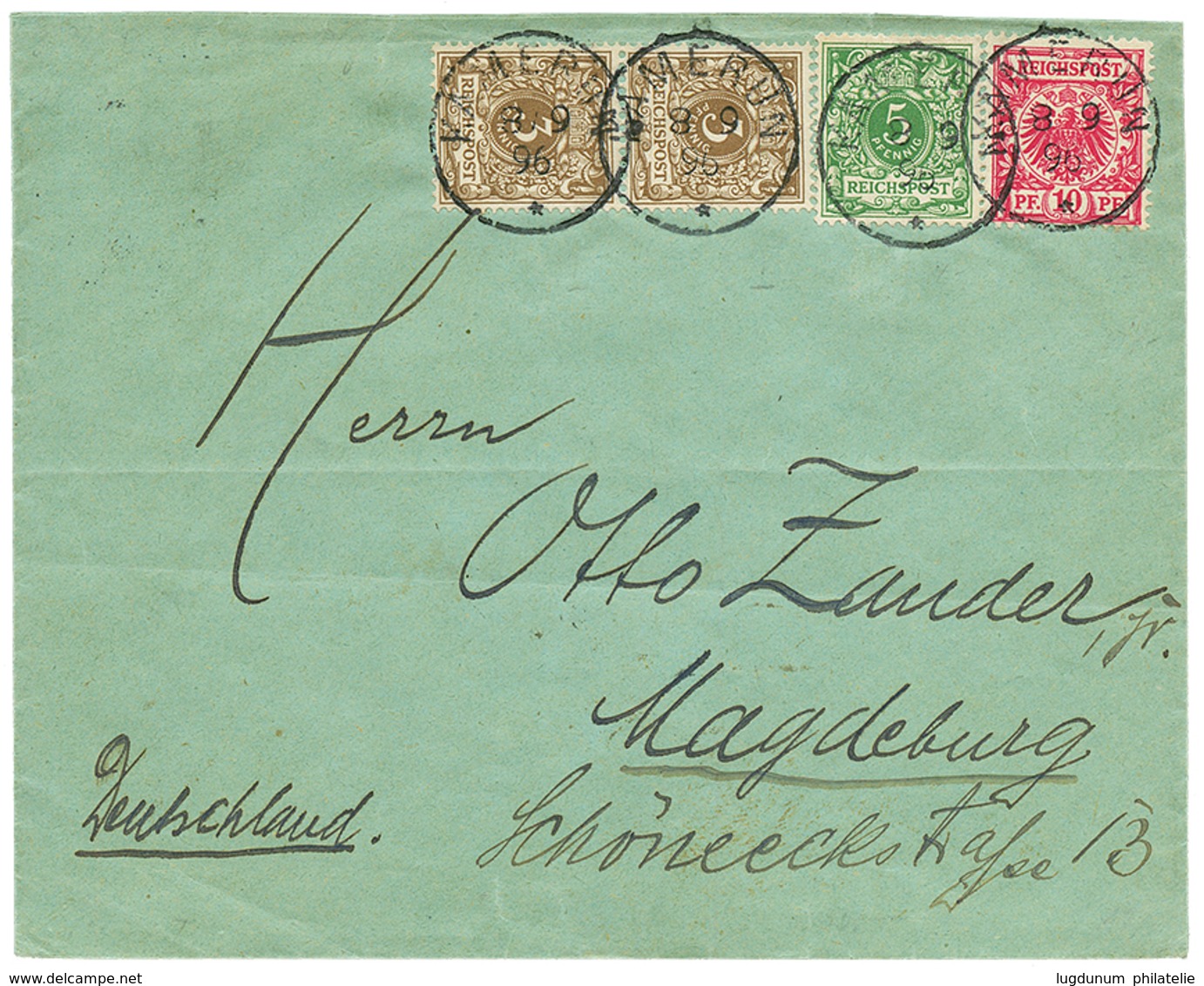 582 CAMEROONS : 1896 VORLAUFER 3pf(x2) + 5pf + 10pf Canc. KAMERUN On Envelope To GERMANY. Signed EIBENSTEIN. Superb. - Camerun