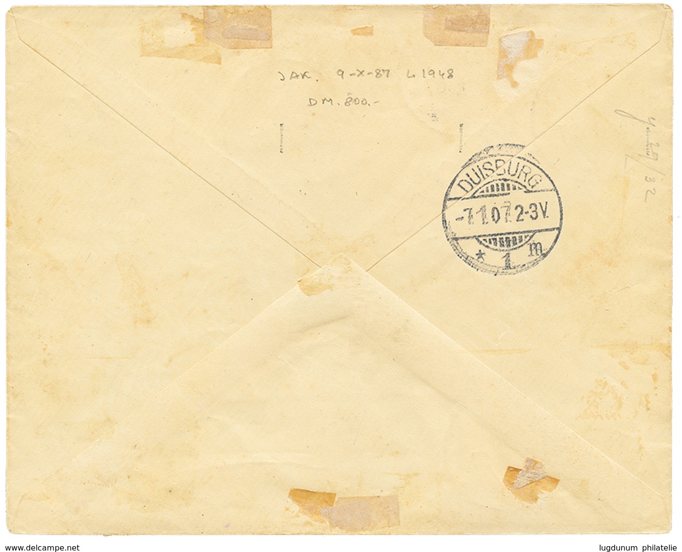 592 1907 N°30B + N°31 + N°32B + N°33 Canc. TANGER On REGISTERED Envelope To DUISBURG. Signed PFENNINGER. Vvf. - Marocco (uffici)