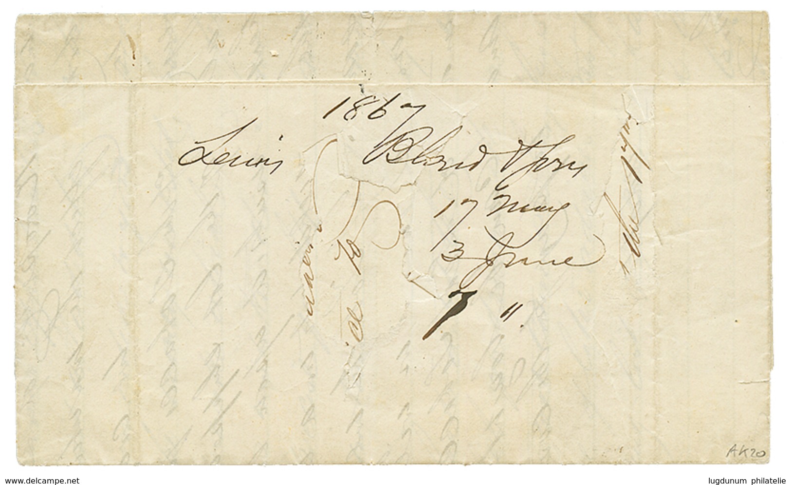 609 1867 GB 2d + 1 SHILLING Canc. A25 + GIBRALTAR On Entire Letter To NEW-YORK (USA). Vvf. - Gibilterra