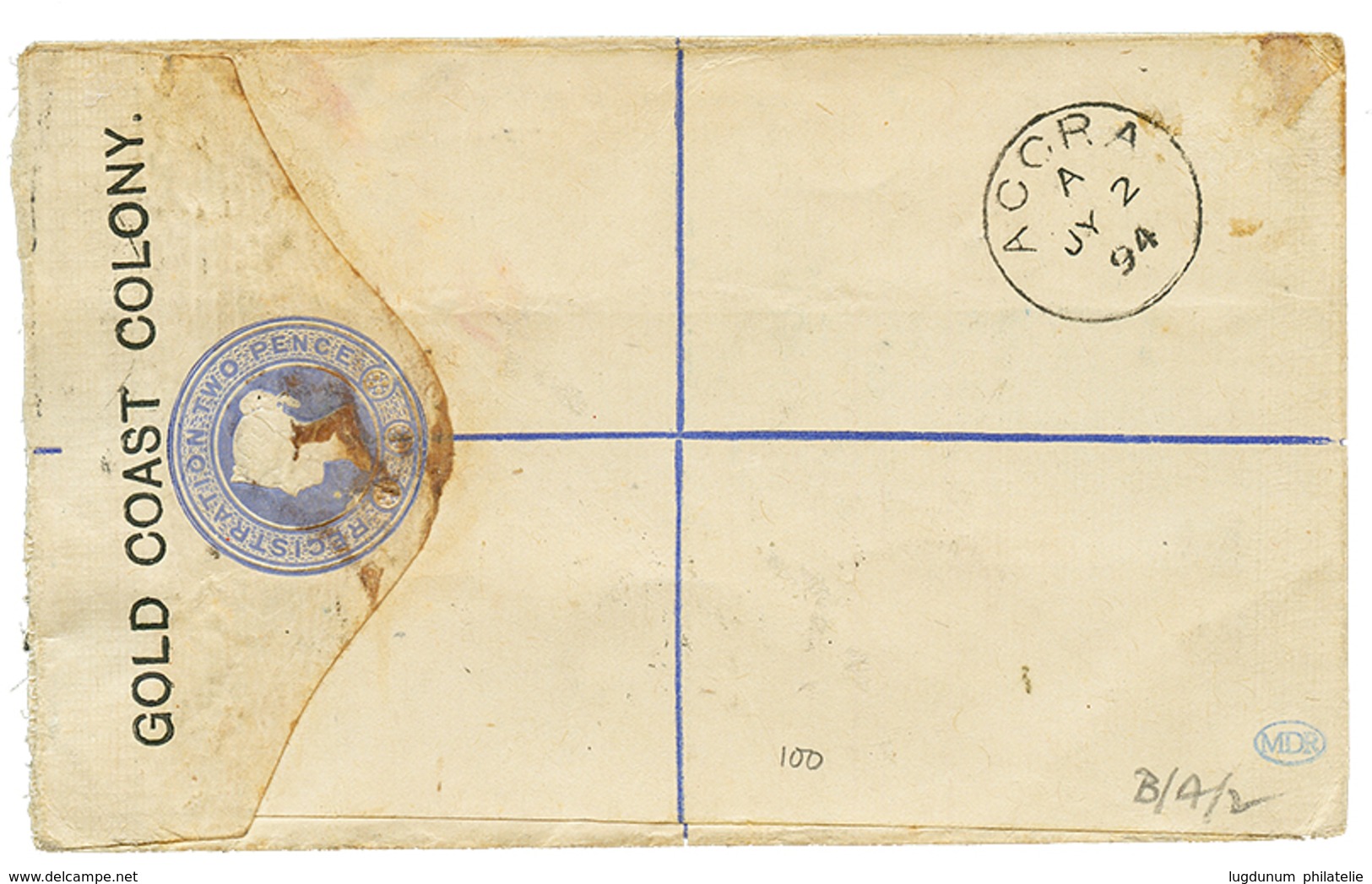 621 GOLD COAST -KPONG : 1894 1/2d+ 1d(x2) Canc. KPONG On REGISTERED LETTER(2d) To LONDON. Vvf. - Costa D'Oro (...-1957)