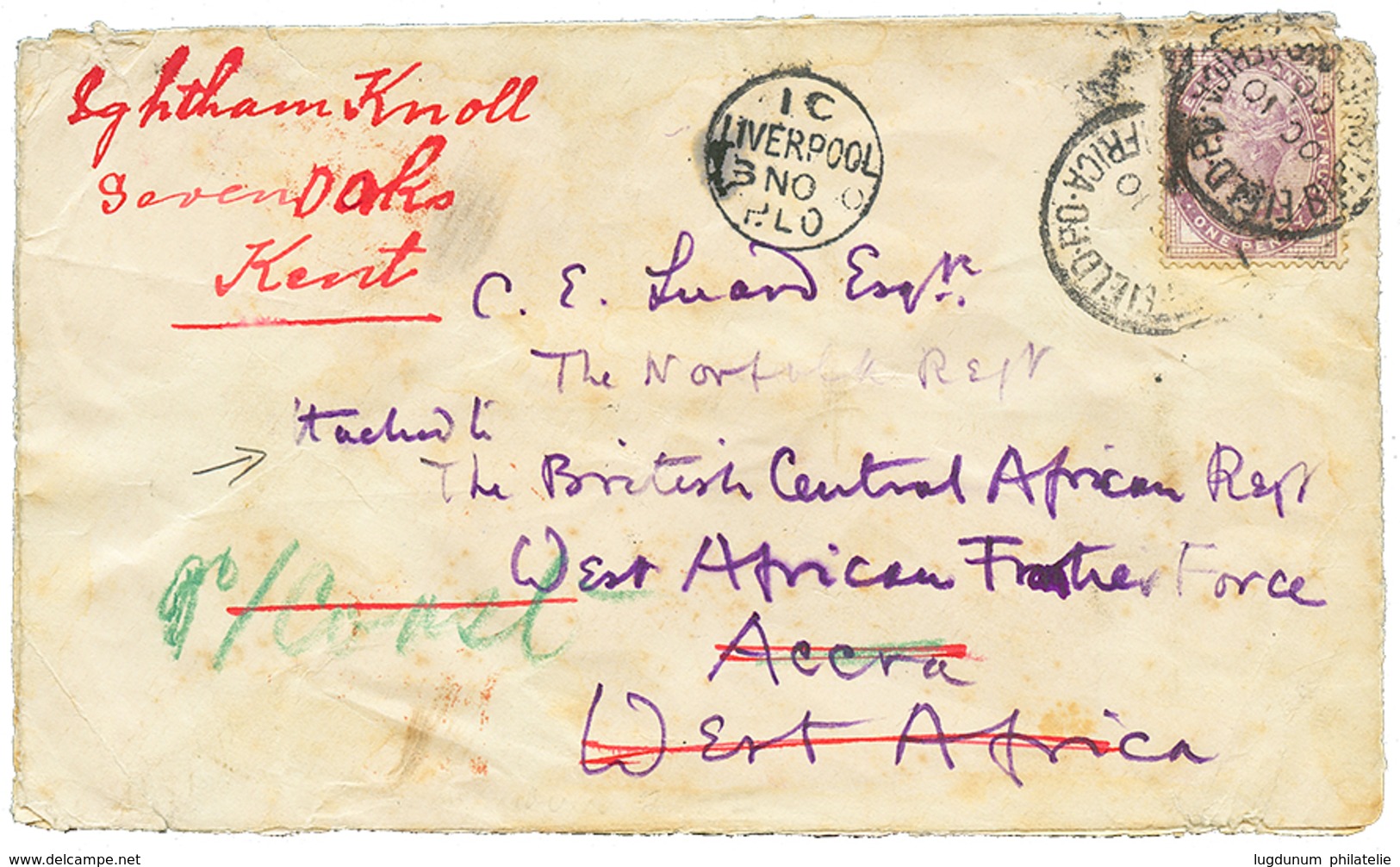 625 SOUTH AFRICA To WEST AFRICA FRONTIER FORCE : 1900 ENGLAND 1d Canc. FIELD PO BRITISH SOUTH AFRICA On Envelope To The  - Costa D'Oro (...-1957)