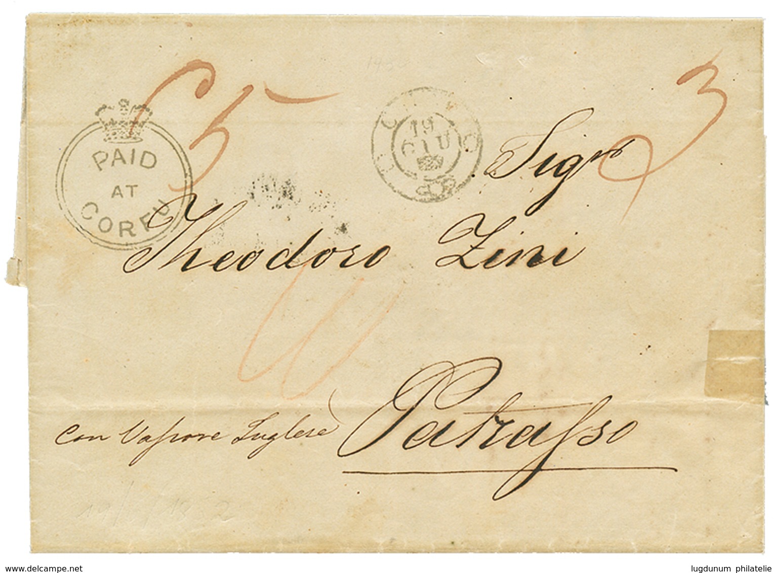 632 1852 PAID AT CORFU On Entire Letter To PATRASSO. Superb. - Zonder Classificatie